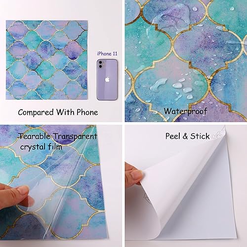 Miniatura 3 de 6 calcomanías 3D para pared, azulejos de Hyun-chae, color azul lago, 12 x 12 pulgadas, decoración de azulejos en muro, bricolaje, extraíble,