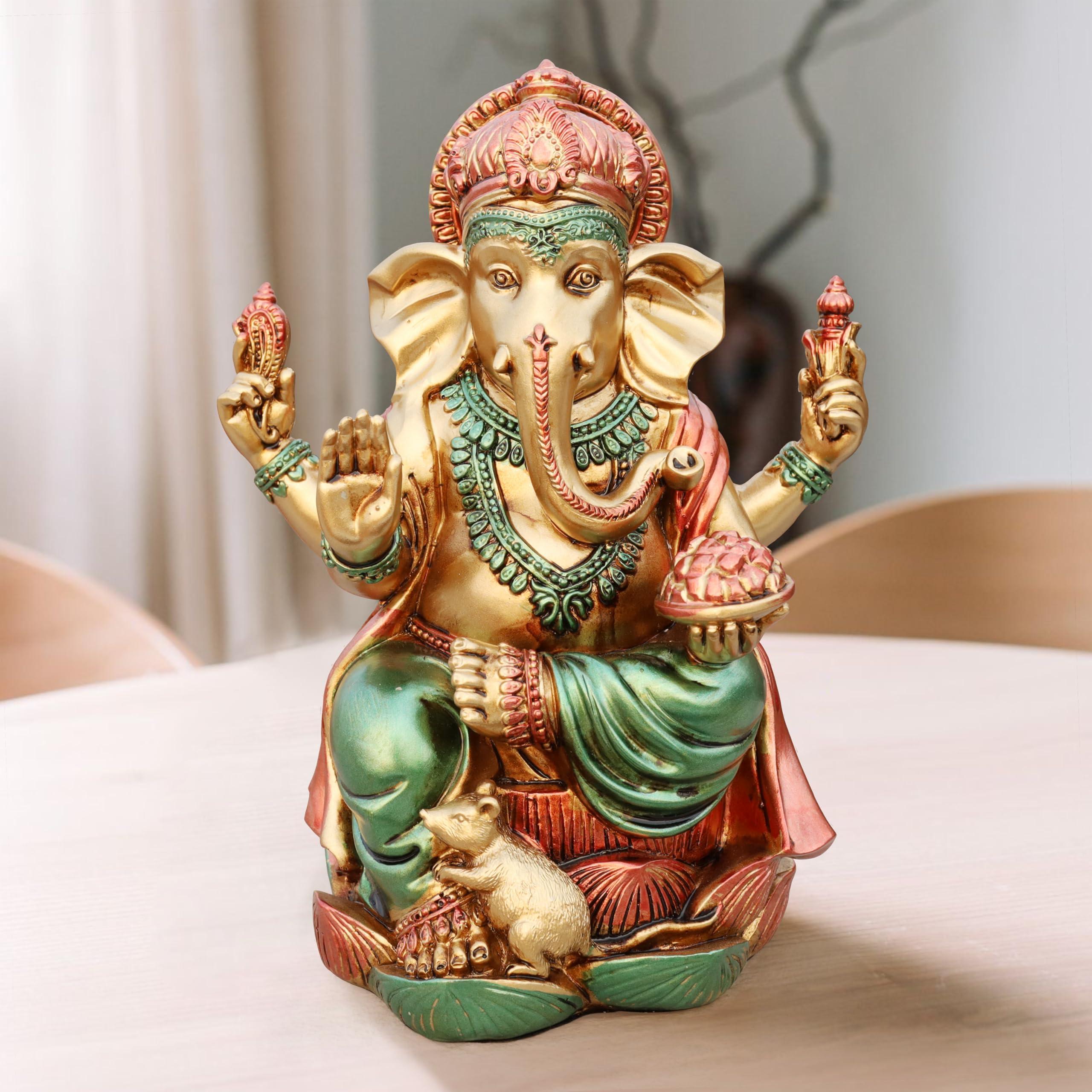 CALMMIND Lord Ganesha Statues Large - Ganesh Statue for Home Decor - Hindu God Statue 7.2"" - Ganesha Idol for Hindu Decor - Elephant God Hindu Statues in Antique Finish, Ganapati, GAS002