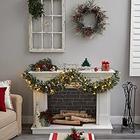 Vista 4 de Nearly Natural Guirnalda artificial de Navidad con punta de nieve de 6 pies con 35 luces LED transparentes y conos de pino