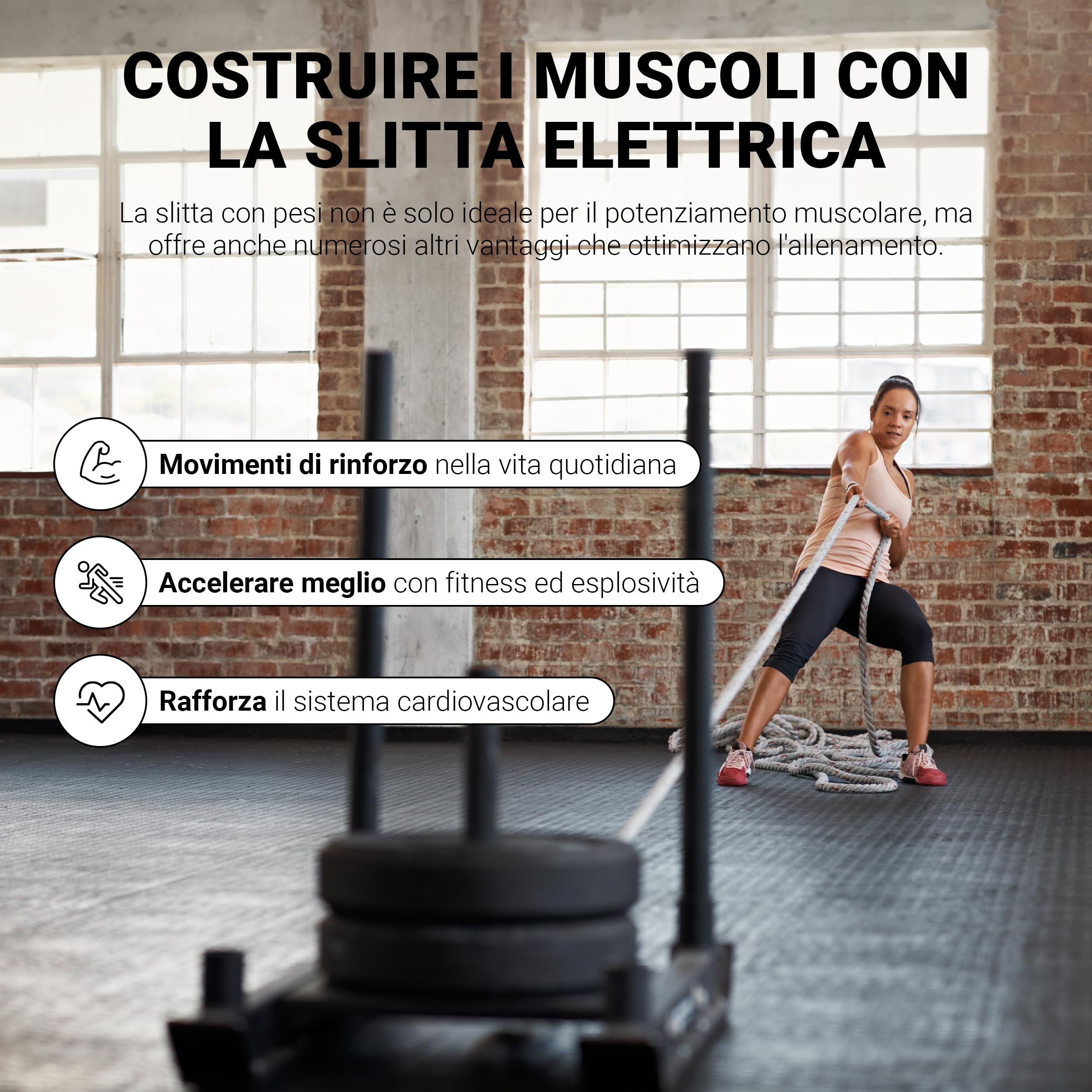 MSPORTS Slitta per Pesi Premium - Power Sled, Slitta da Sprint e Traino, Allenamento ad Alta Forza, Esercizi di Pressione e Trazione, Nero