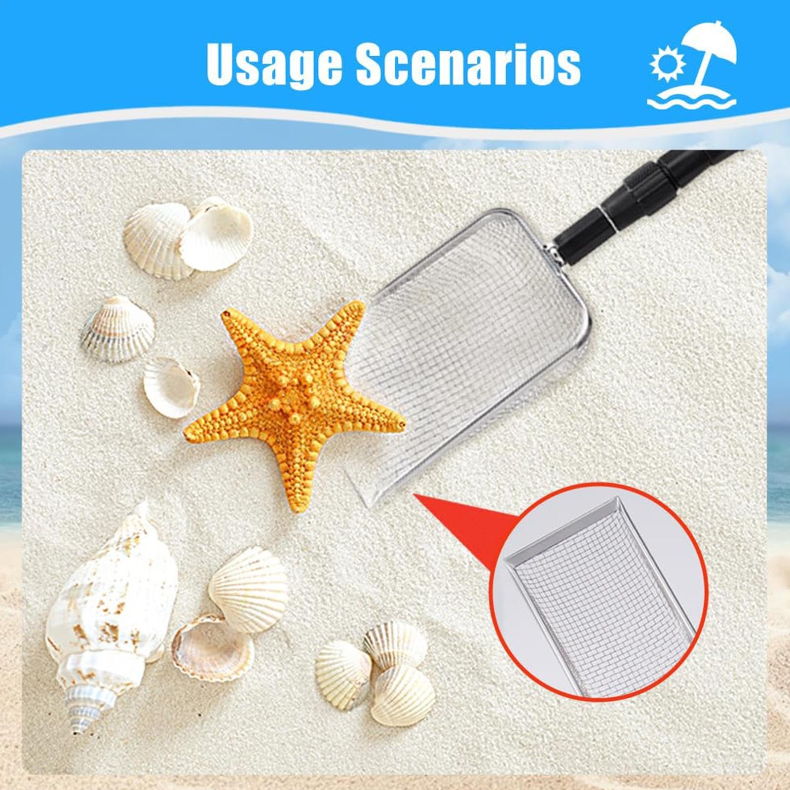Beach Sand Sifter- Effortless Shark Teeth Sifter For Beach | Long Handle Sifting Shovel, Shark Tooth Sifter, Metal Shark Tooth Beach Scoop, Adjustable Sifter Dipper Sand Scoop For Picking Up Sea Rocks