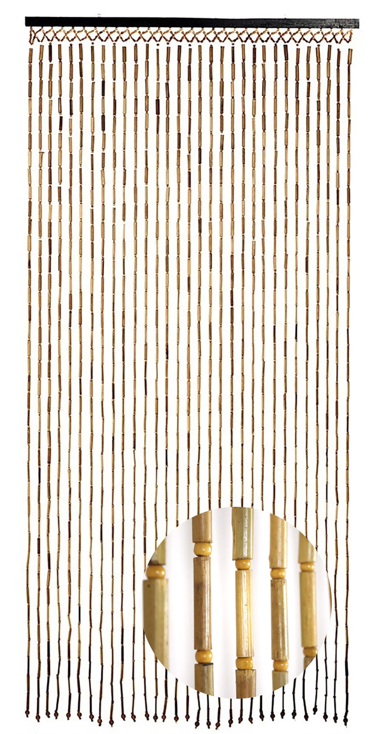 Kobolo Türvorhang BAMBOO 90x200cm braun, Bambus Perlenvorhang mit 31 Strängen je 0,8,cm & Holzleiste, dekorativer Fadenvorhang als Insektenschutz & Raumteiler für Balkon- & Terrassentür, handgefertigt