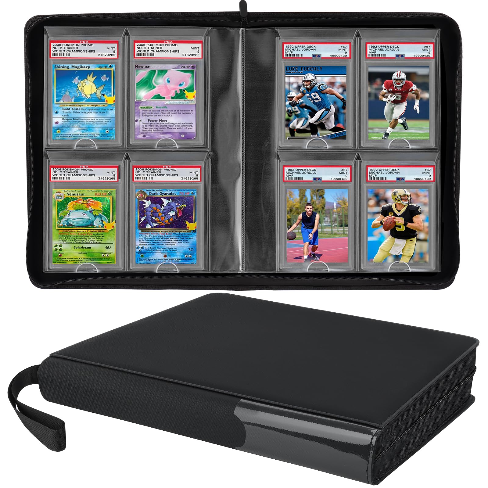 Graded Card Binder, 4 Pocket Slab Binder, Holds 40 Graded Slabs, Ringless PSA Cards Binders with Hand Strap and Side Label Pocket, PSA Slab Case, Premium Graded Card Holder for PSA, CGC Slabs