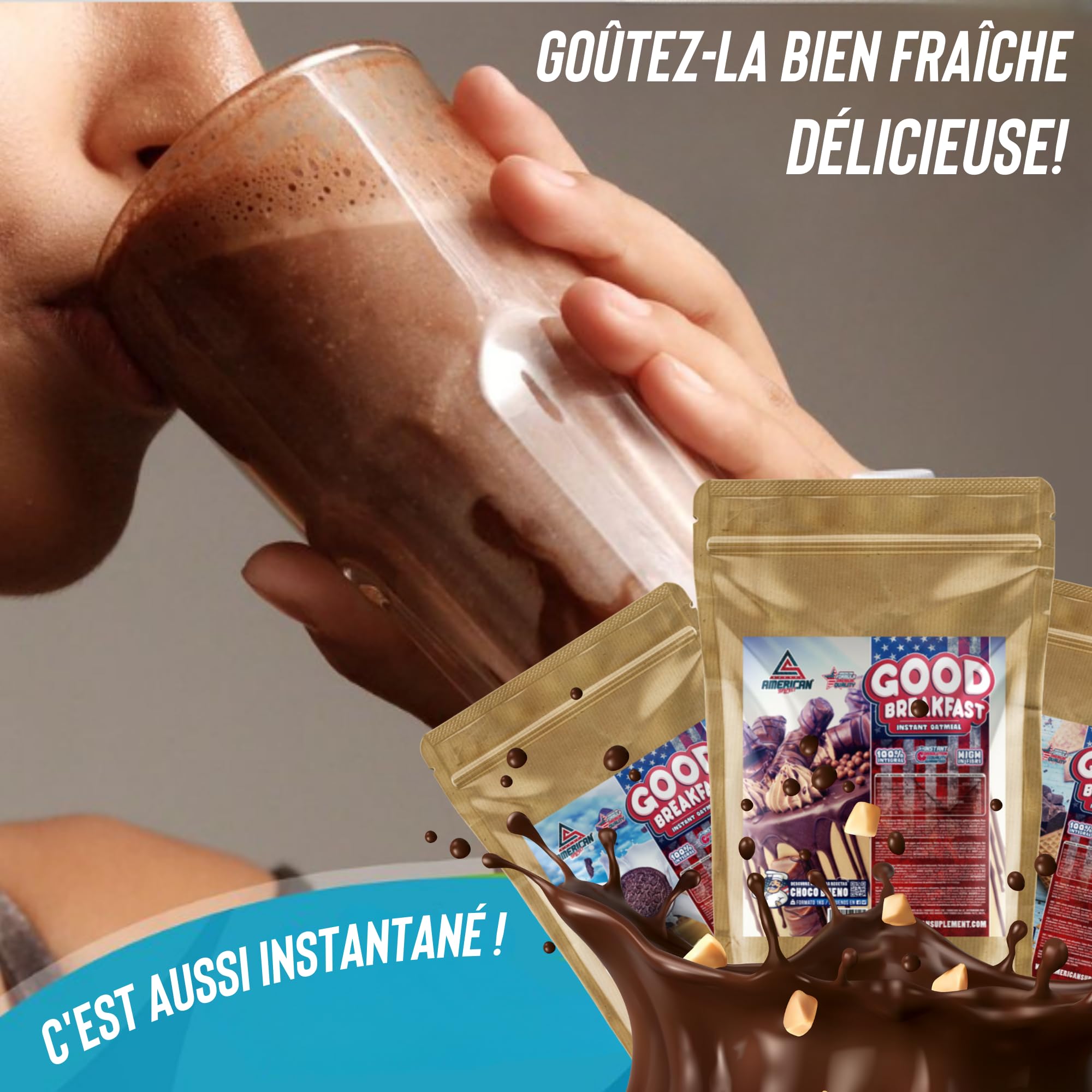 AS American Suplement | Farine d'Avoine Complète | Faible en Sucres et en Graisses | Source de Fibres de Qualité et Riche en Protéines | Idéale pour des Desserts Sains | Chocolat