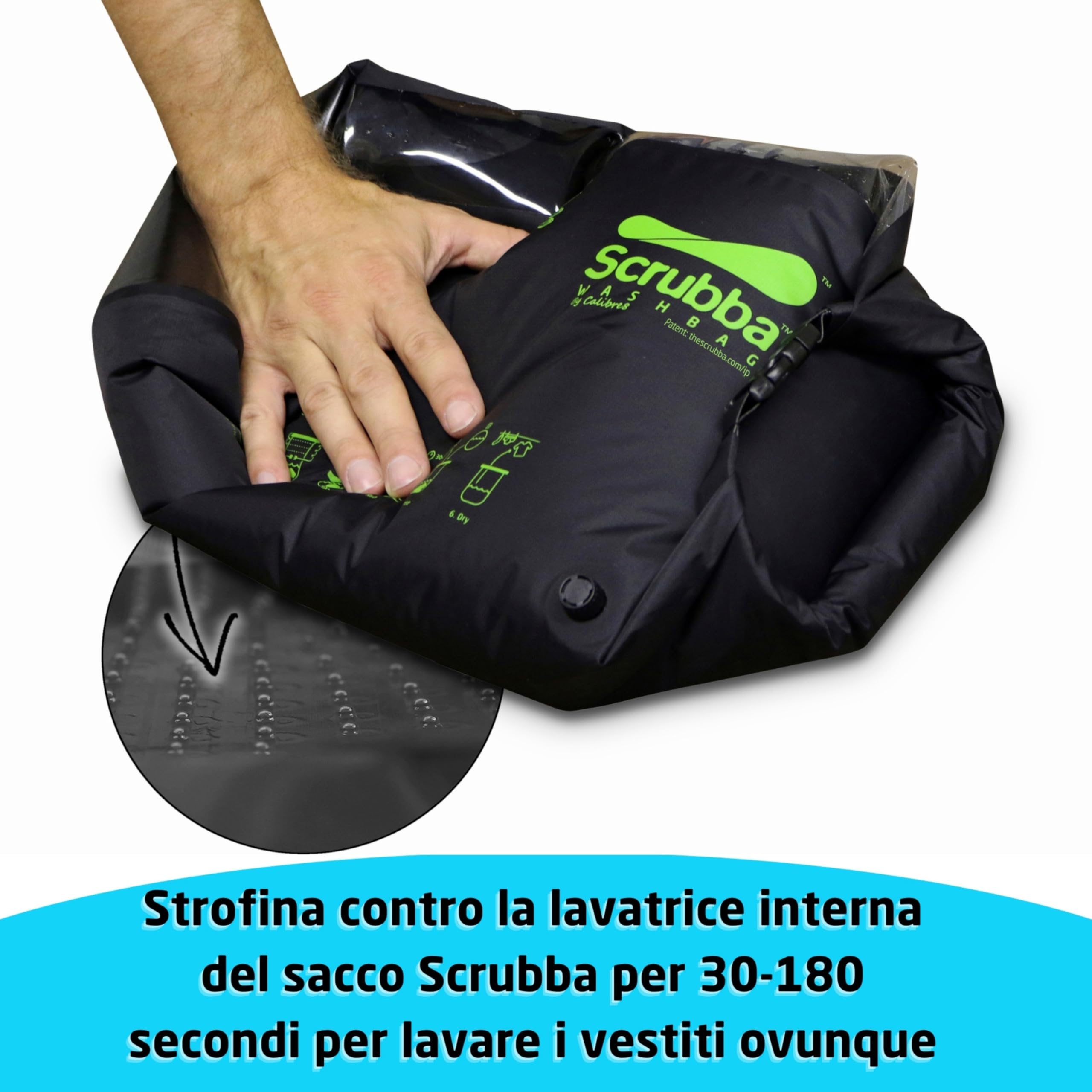 Scrubba Wash Bag 2.0 Sacchetto Lavatrice Portatile Borsa Sacco per Lavare Lavasciuga con Esclusivo Sistema Asse per Bucato Indispensabile Accessorio Camper Campeggio Escursione Viaggio Ovunque