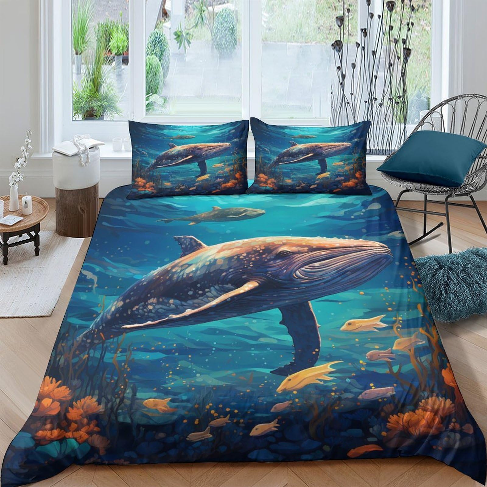 Ctjqhvkz Style-5 3D Printed Ocean Whale Fitted Sheet Microfiber Soft Breathable Underwater Fish Mattress Cover Bedroom Decor Single（135X200cm）