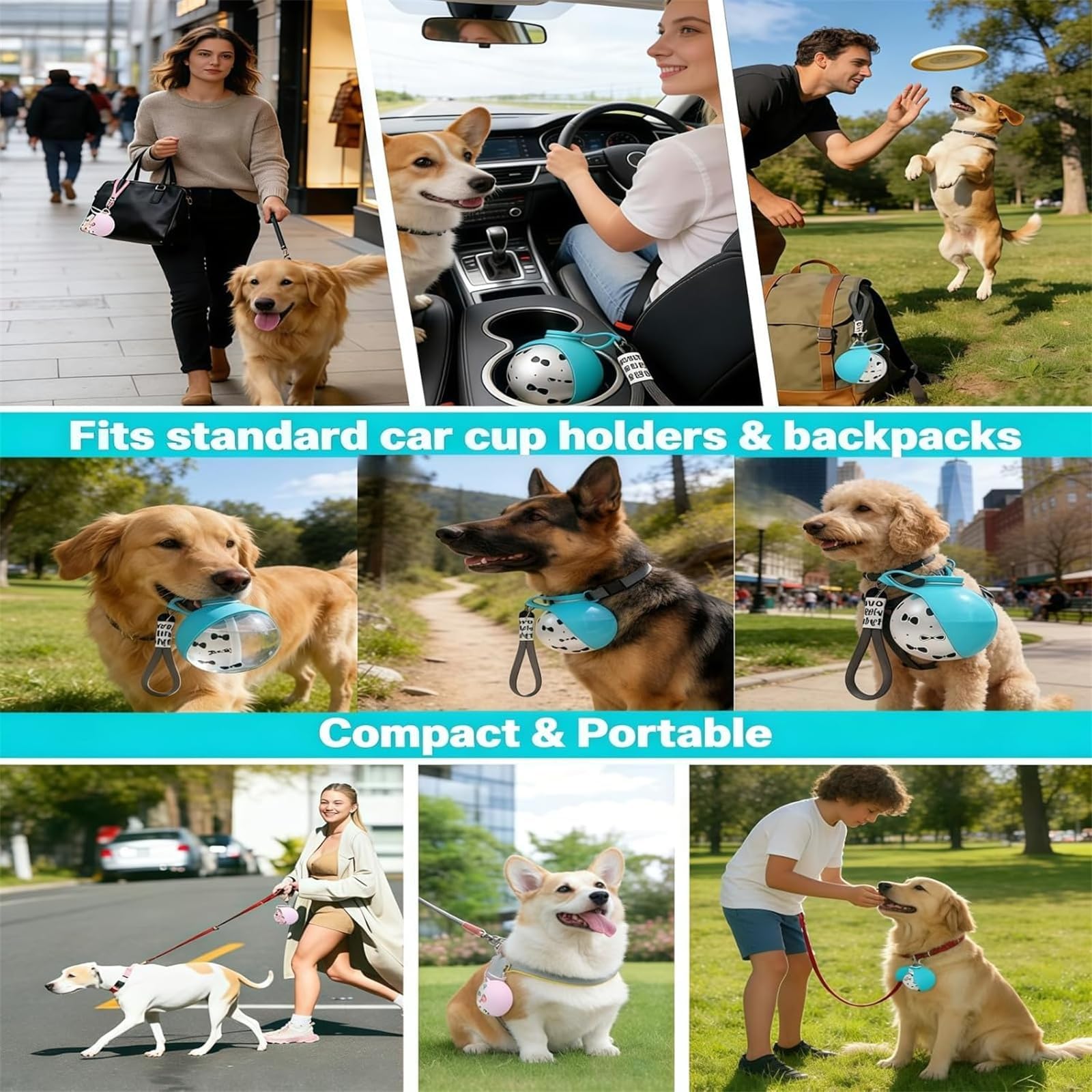 Tragbare Haustier Trinkflasche, 285ml Edelstahl Wasserflasche für Hunde und Katzen, Hundetrinkflasche für Unterwegs mit Silikonnapf, Auslaufsichere Wasserflasche mit Faltbarem Silikonnap (Blau)
