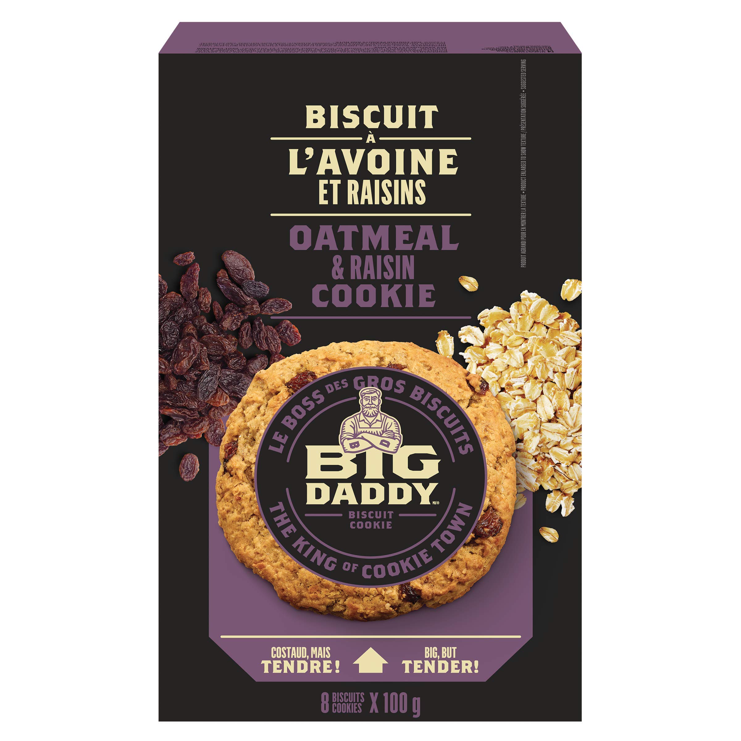 BIG DADDY Oatmeal & Raisin Cookies,Soft & Tender Home-baked Style Gourmet Cookies, Contains 8 cookies (Individually Wrapped), 800g - Oatmeal and Raisin Cookies