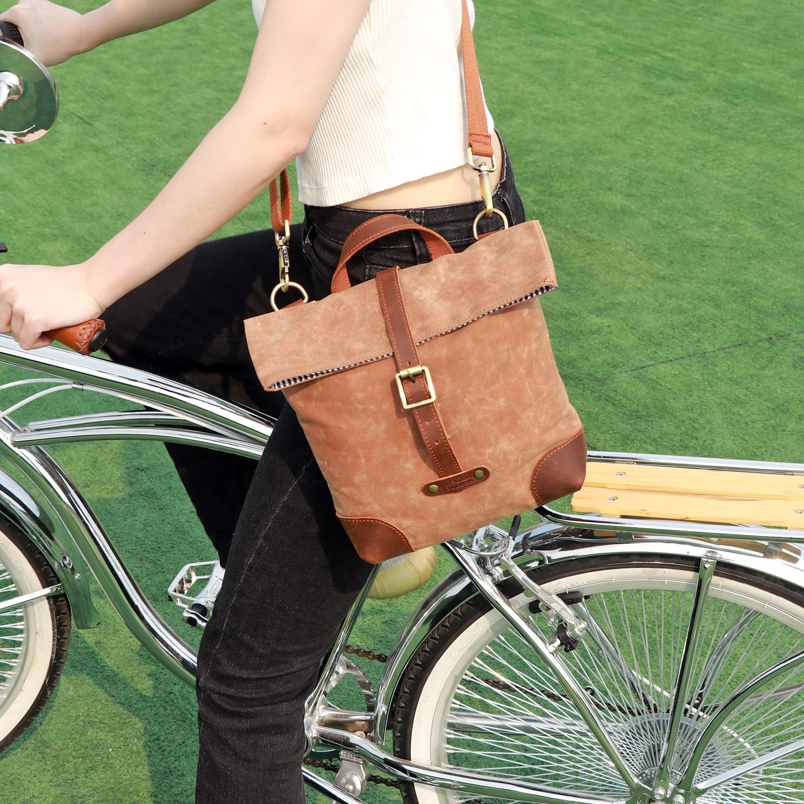Tourbon T-TB1250CA - Borsa da sella per bicicletta, in tela cerata, 27 x 7 x 24,5 cm, colore: Marrone