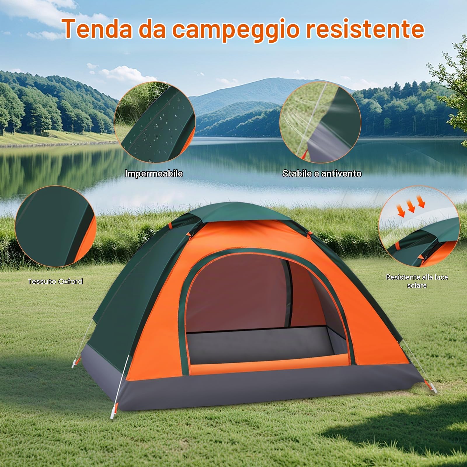 Tenda da campeggio, automatica per 2 – 3 persone, tenda pop-up, leggera, impermeabile, facile da montare, per campeggio, escursionismo, alpinismo, spiaggia, con borsa per il trasporto