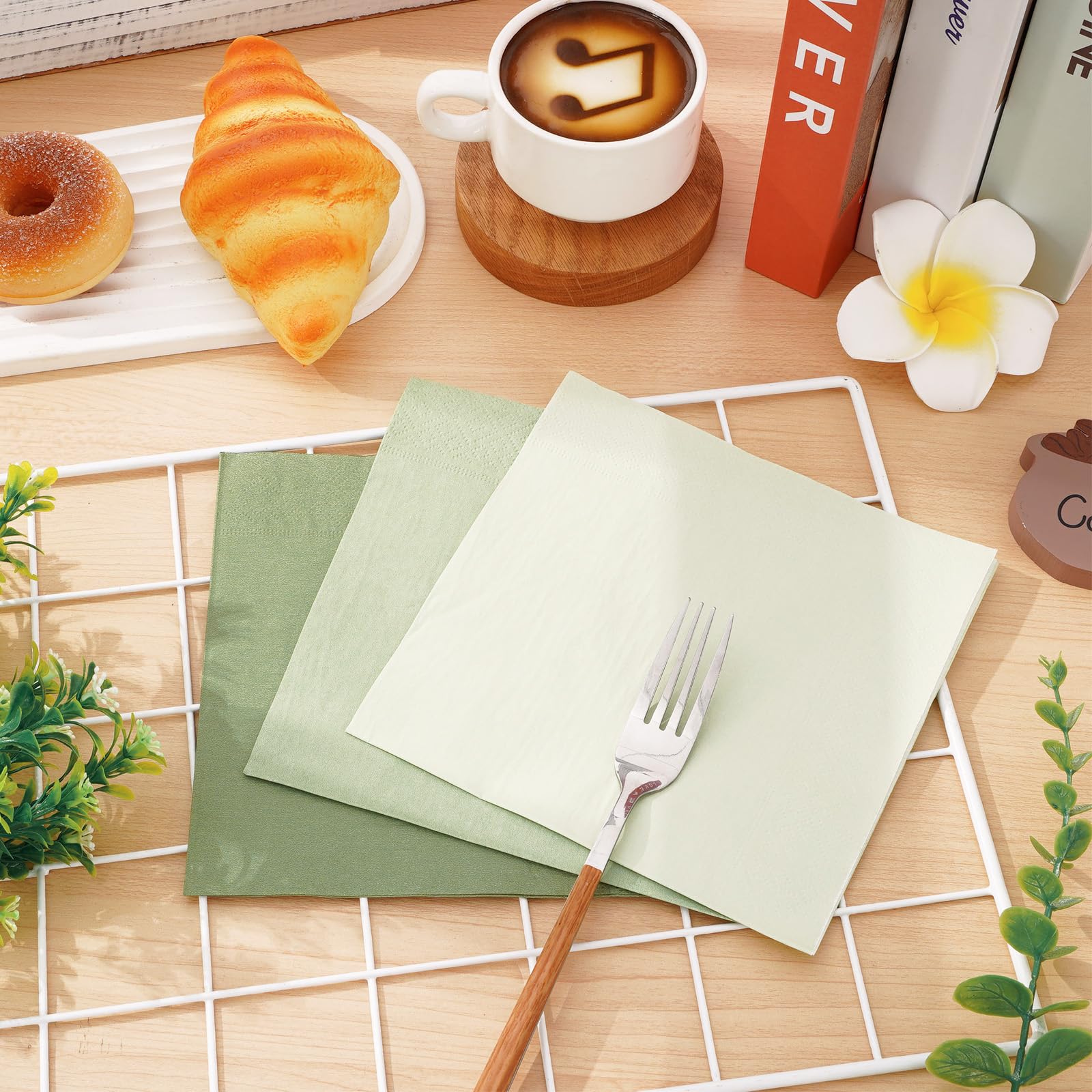 Whaline Karierte Papierservietten In Salbeigrün – 50 Stück, 33x33 Cm, Für Party & Tischdeko