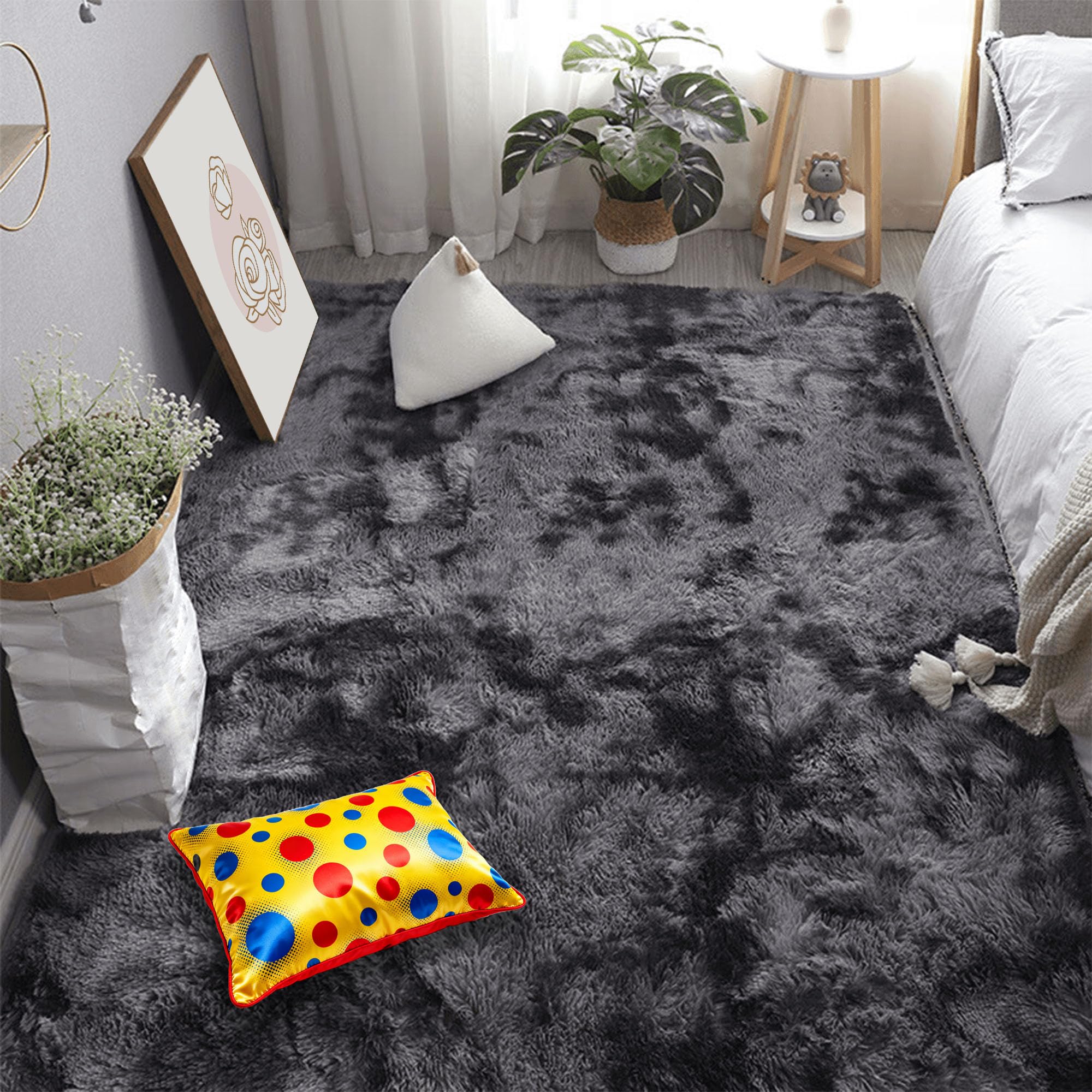 Tapis de salon moelleux à poils longs lavable 150x180 cm moderne