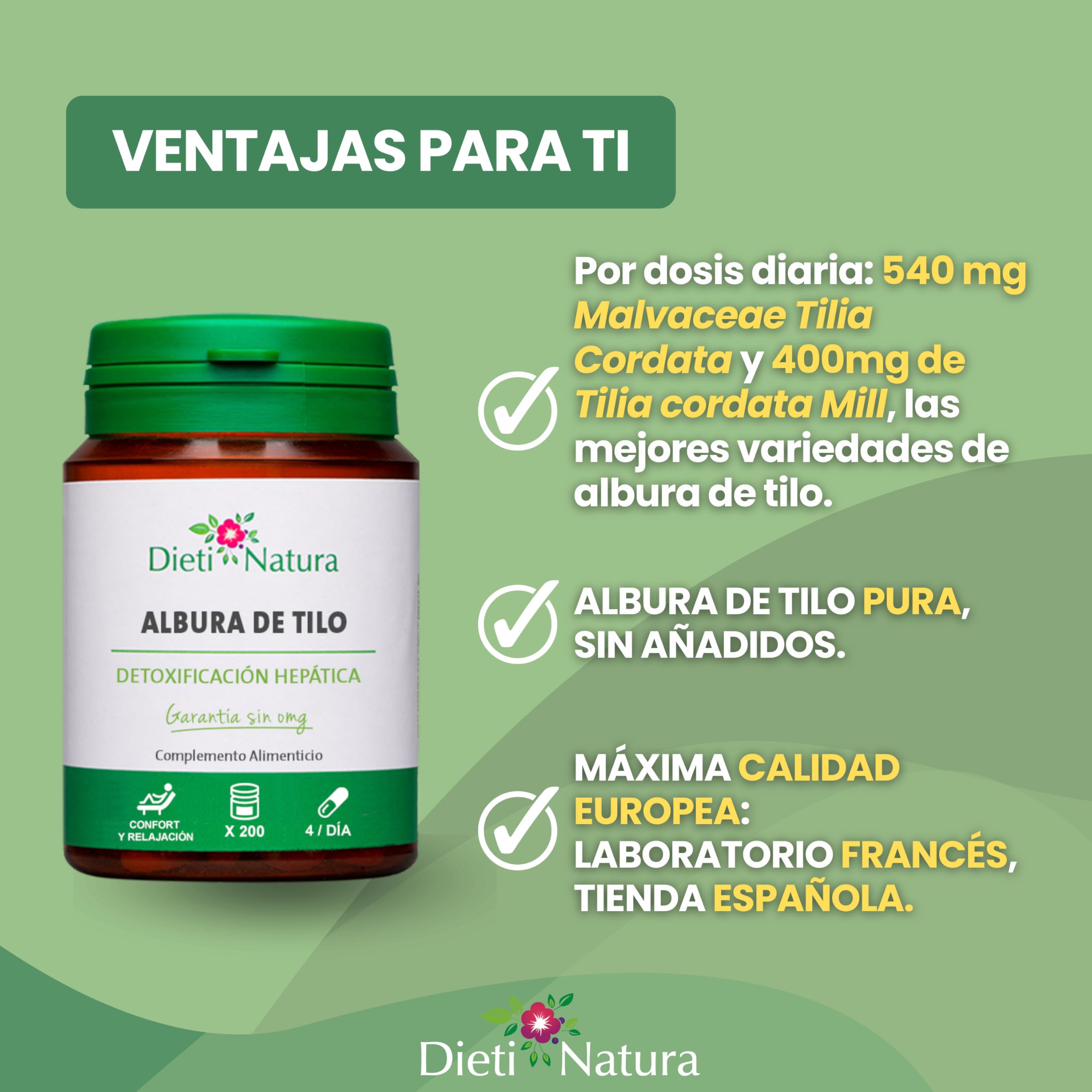 Dieti Natura Albura de Tilo Detoxificación Hepática y Bienestar Digestivo - 2480mg extracto 4:1 - Albura de Tilo Rica en Activos Naturales - Depuración Hígado y Vesícula (Pack de 3)