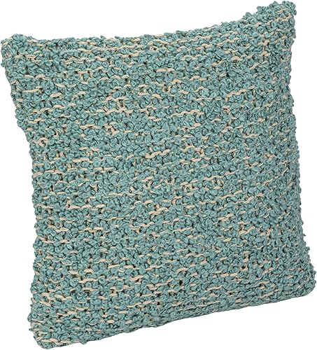 Creative Co-Op, Almohada Bouclé de mezcla de algodón tejido azul, crema, cuadrado