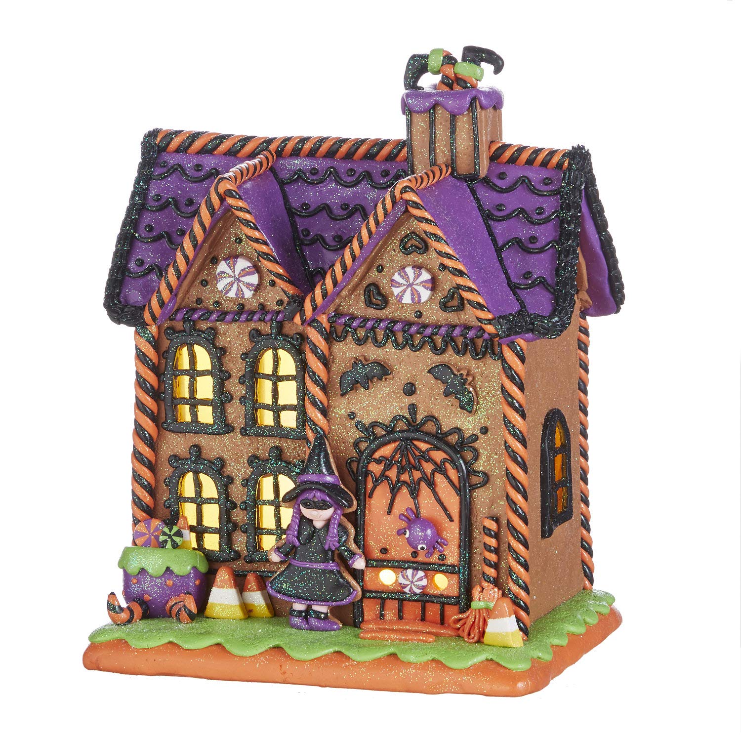 One Holiday Way Dark/Black 10 Inch Spooky Light Up Haunted Gingerbread House – Halloween Village Tabletop Decoration