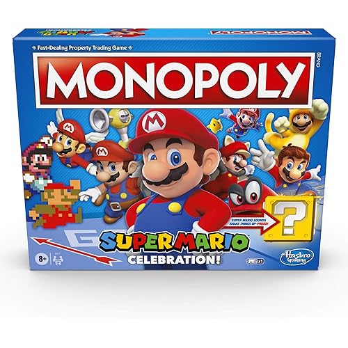 Monopoly Super Mario Celebration Edition Board Game for Super Mario Fans for Ages 8 and Up with Video Game Sound Effects, Multicolor