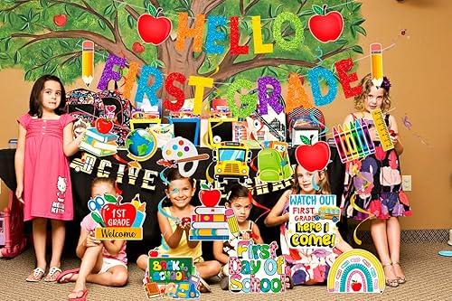 Miniatura 3 de Cartel de Hello 1er grado, decoraciones de primer día de primer grado, suministros de pancarta de bienvenida de regreso a primer grado, decoraciones