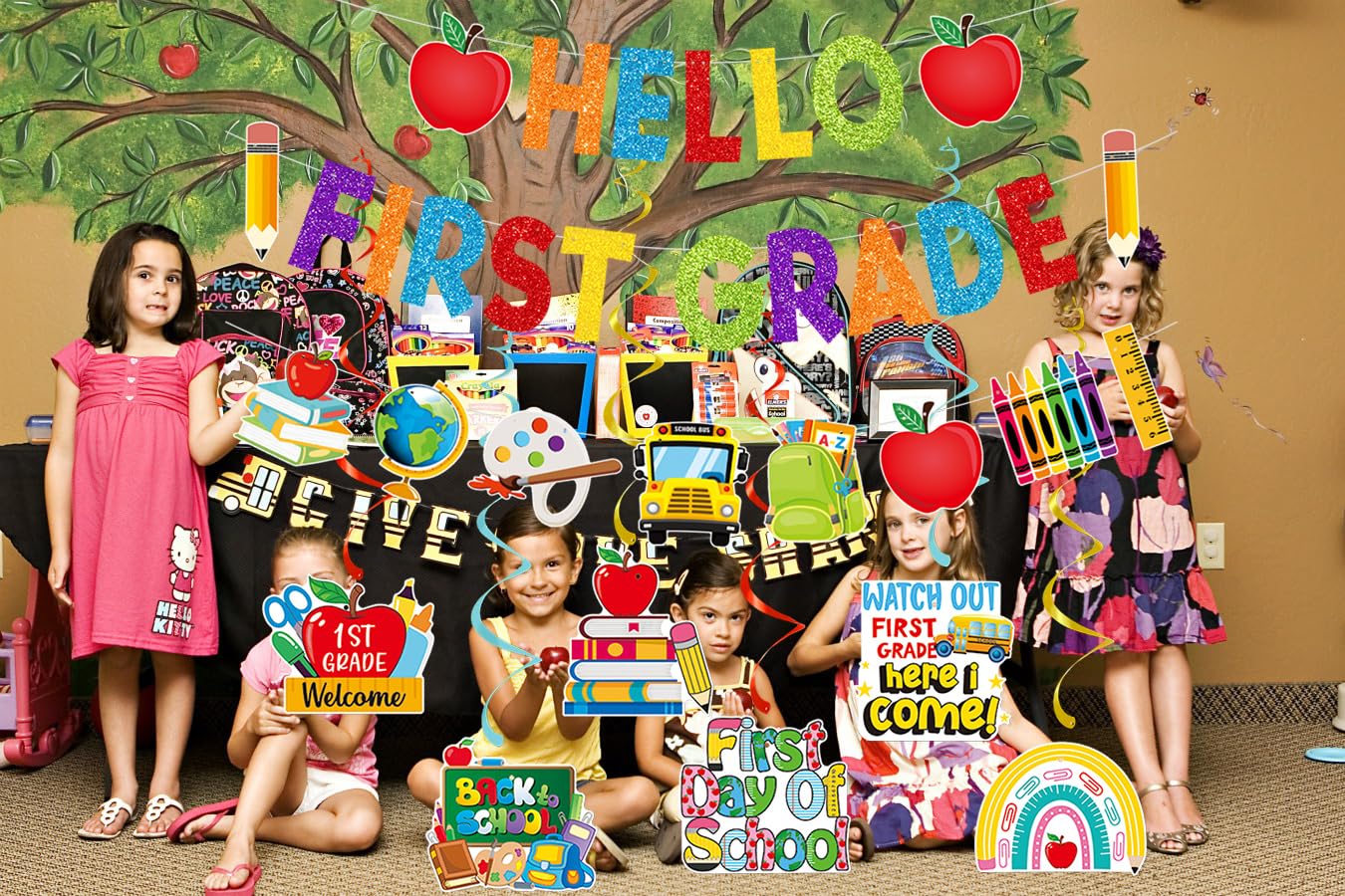 Glitzer-Banner 'Watch Out First Grade Here I Come' – Für Den 1. Schultag, Bunt, 2,4 M Mit Aufhängeband