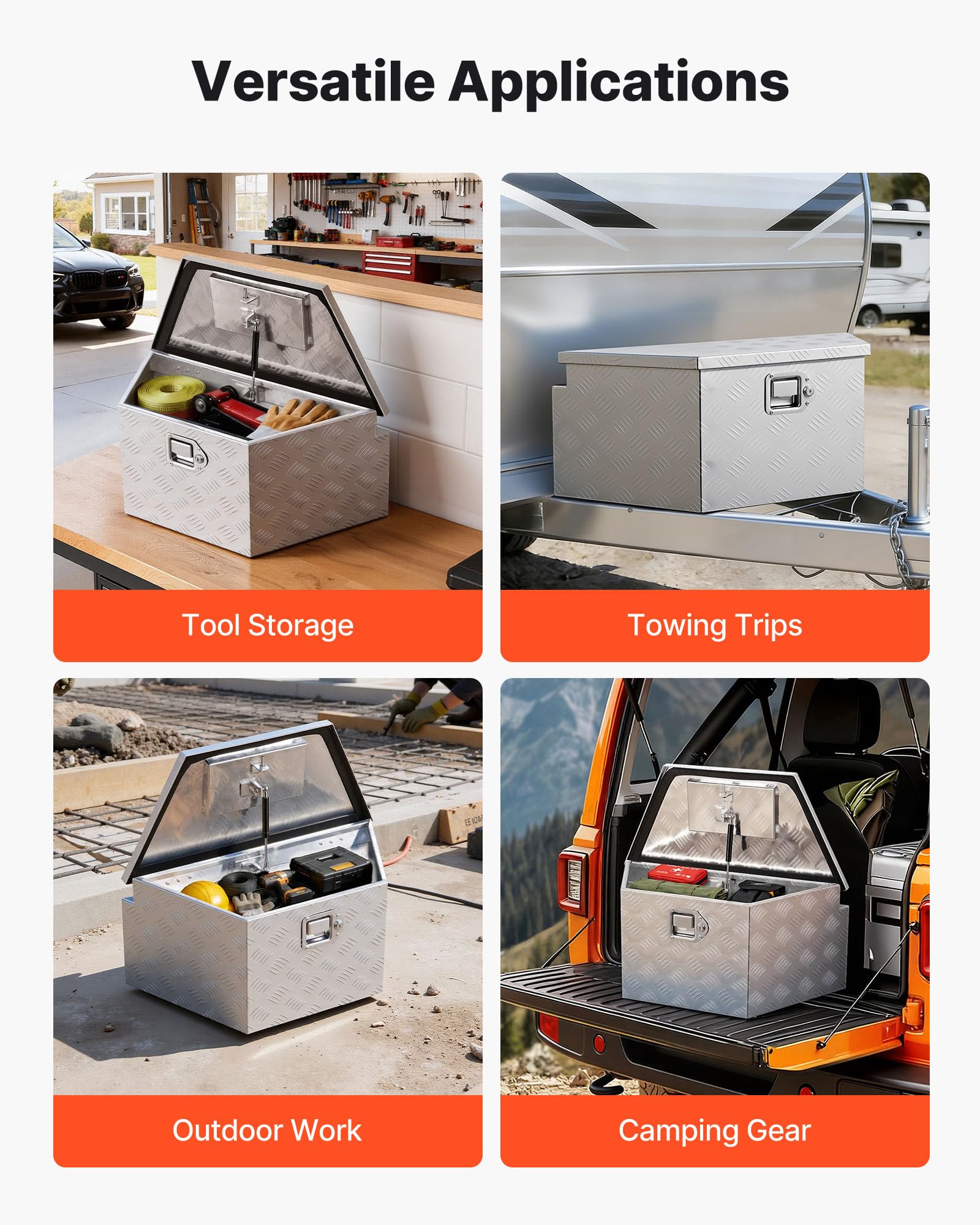 VEVOR Caja de Herramientas para Remolque de Aluminio, 660 x 330 x 305 mm, Caja de Transporte de Alta Resistencia, Gran Capacidad, con Llaves y Cerradura para Camioneta Autocaravana RV SUV Todoterreno