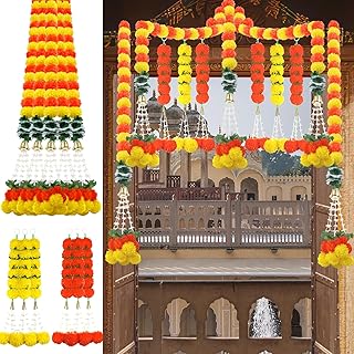 11PCS Diwali Decorations Marigold Garland for Home, Artificial Marigold ...