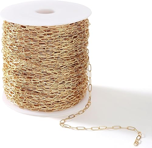 Miniatura 5 de KONMAY Cadenas para hacer joyas de cable soldado de 16.4 pies, a base de cobre, chapadas en oro de 18 quilates para hacer pulseras, collares y