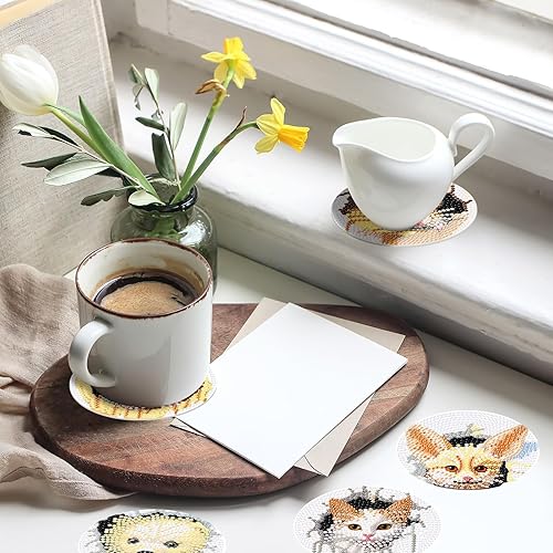 Miniatura 4 de Denylo pro Juego de 8 posavasos de pintura de diamante de pingüino de invierno con soporte, posavasos de arte de diamante de pingüino de invierno