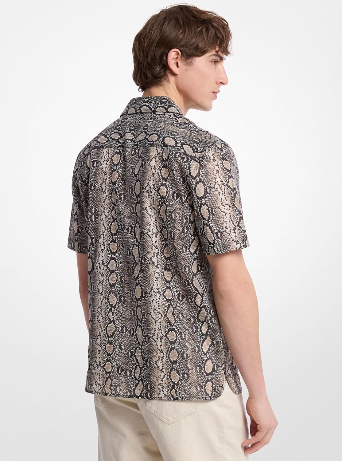 Michael Kors Men's Short Sleeve Relaxed Fit Python Camp Collar Shirt - Image 2