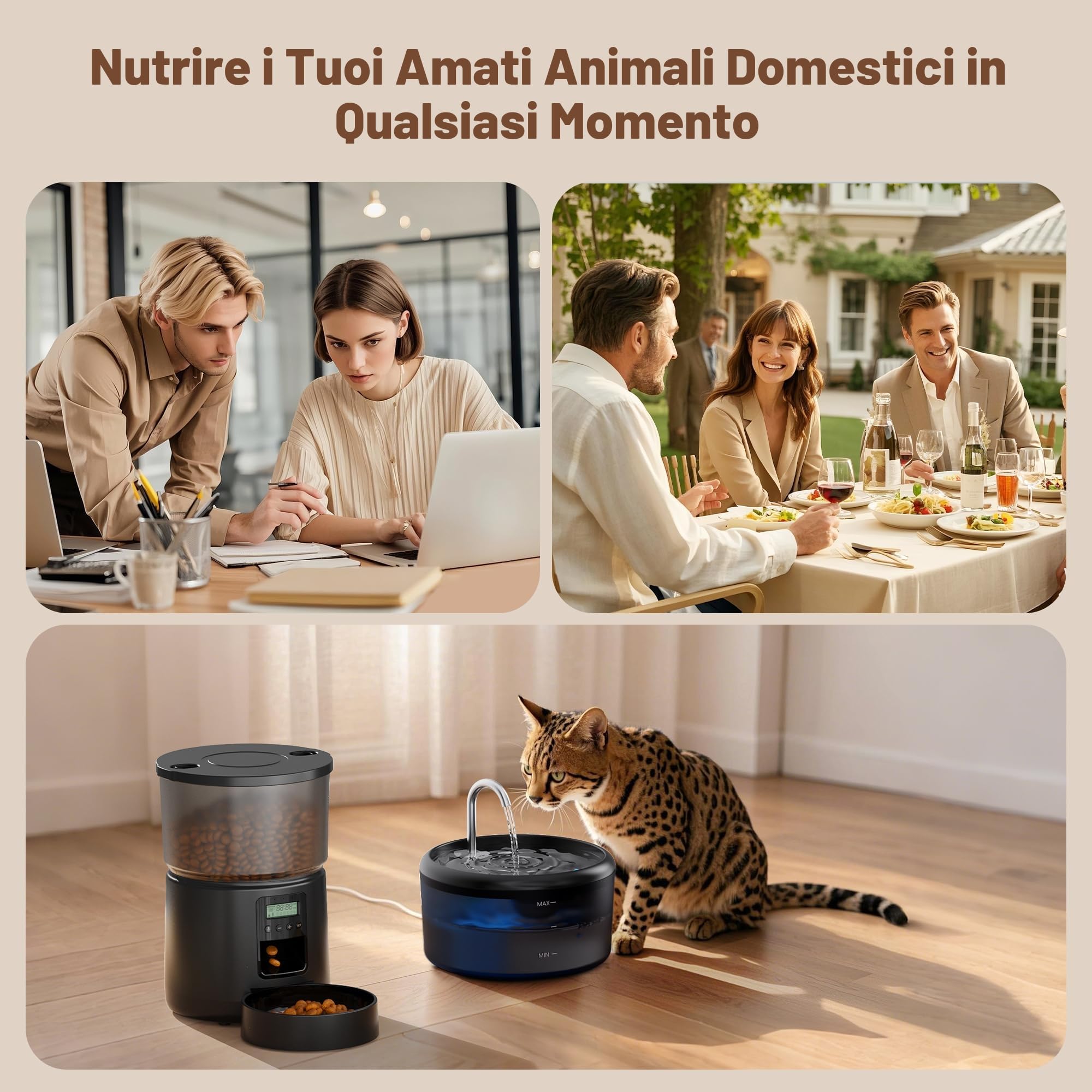 Distributore Automatico Cibo Gatti e Fontanella: Dispenser Cibo Gatto e Fontanella per Gatti - Mangiatoia Cani Timer Programmabile 1-6 Pasti - 3L Dosatore Crocchette e 2.4L Fontana Acqua Gatto 2 in 1