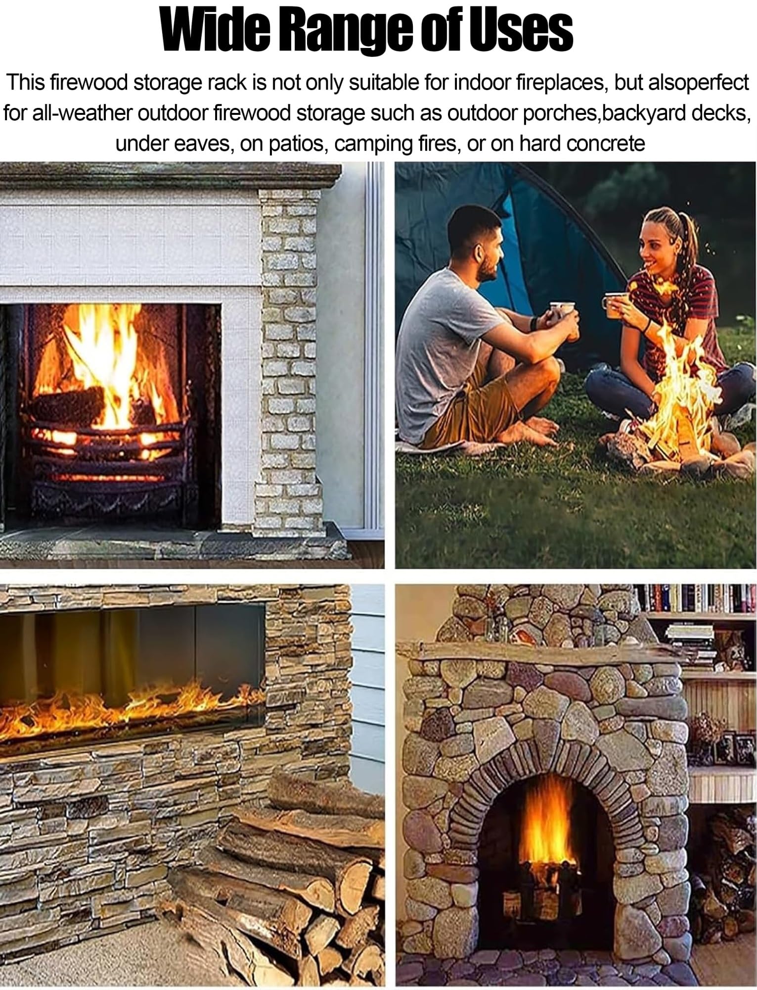 Juego de leñero de Hierro Fundido y Herramientas for Chimenea: Soporte for leña con Asas for Chimenea de Interior y Exterior, Soporte for Rejilla