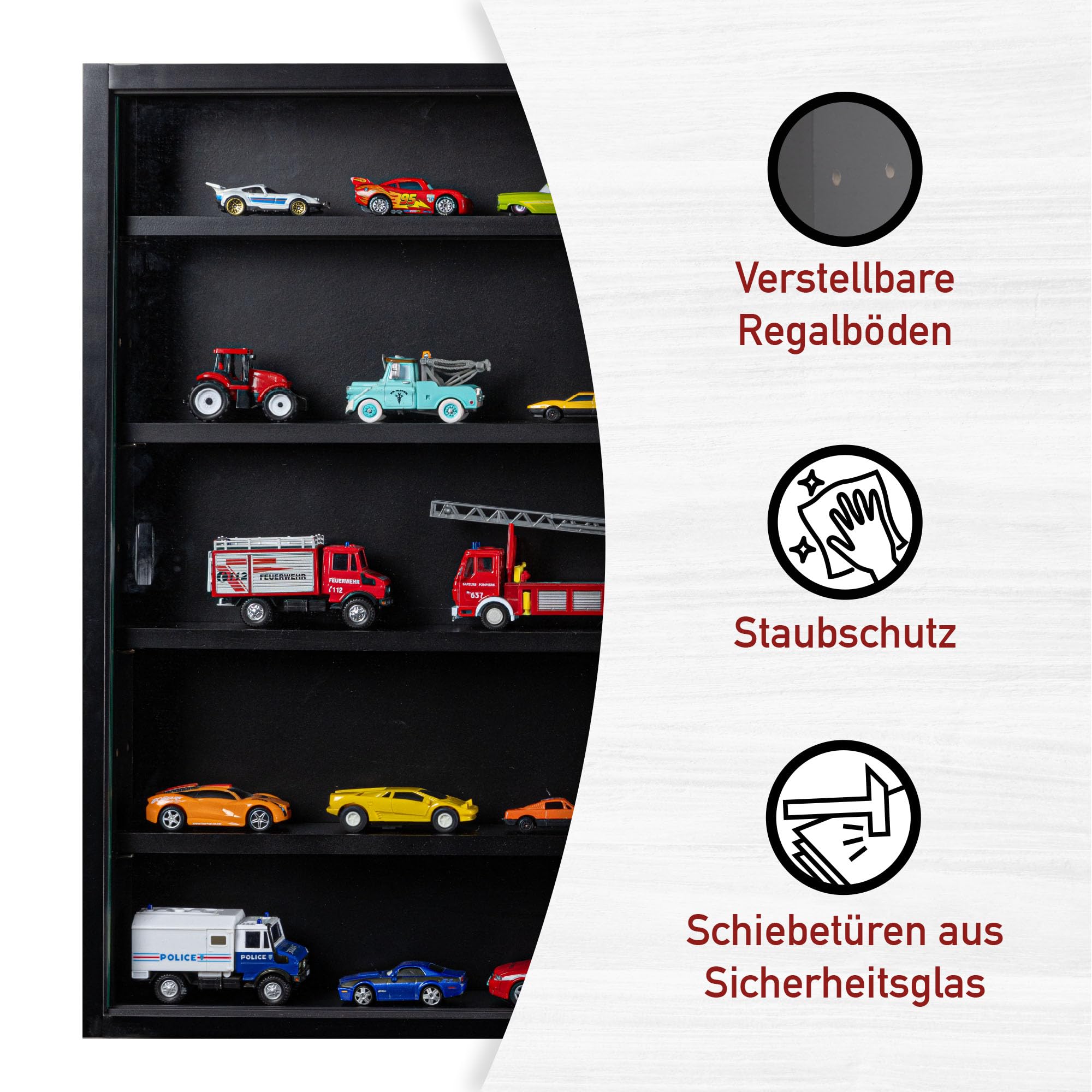 Inter Link - Sammlervitrine - Hängevitrine - Wandregal - Glasvitrine - Wandvitrine - Hängeregal - Schaukasten - MDF - Schwarz (80x60x9.5 cm) Blacklava – Bild 4