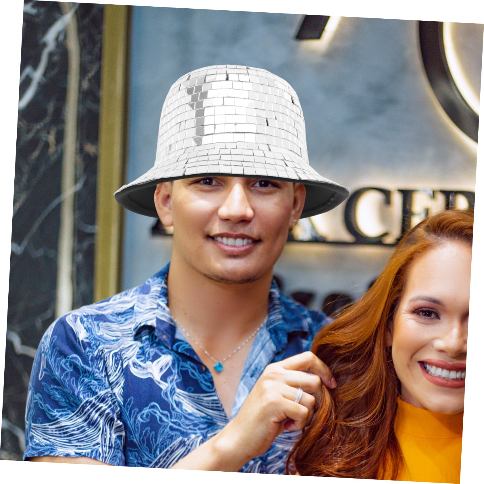 LABRIMP Sombrero de Espejo Disco para Mujer y Hombre Estilo Pescador Lentejuelas Plata, Cómodo y Chic para Decoración Verano en Fiestas y Eventos