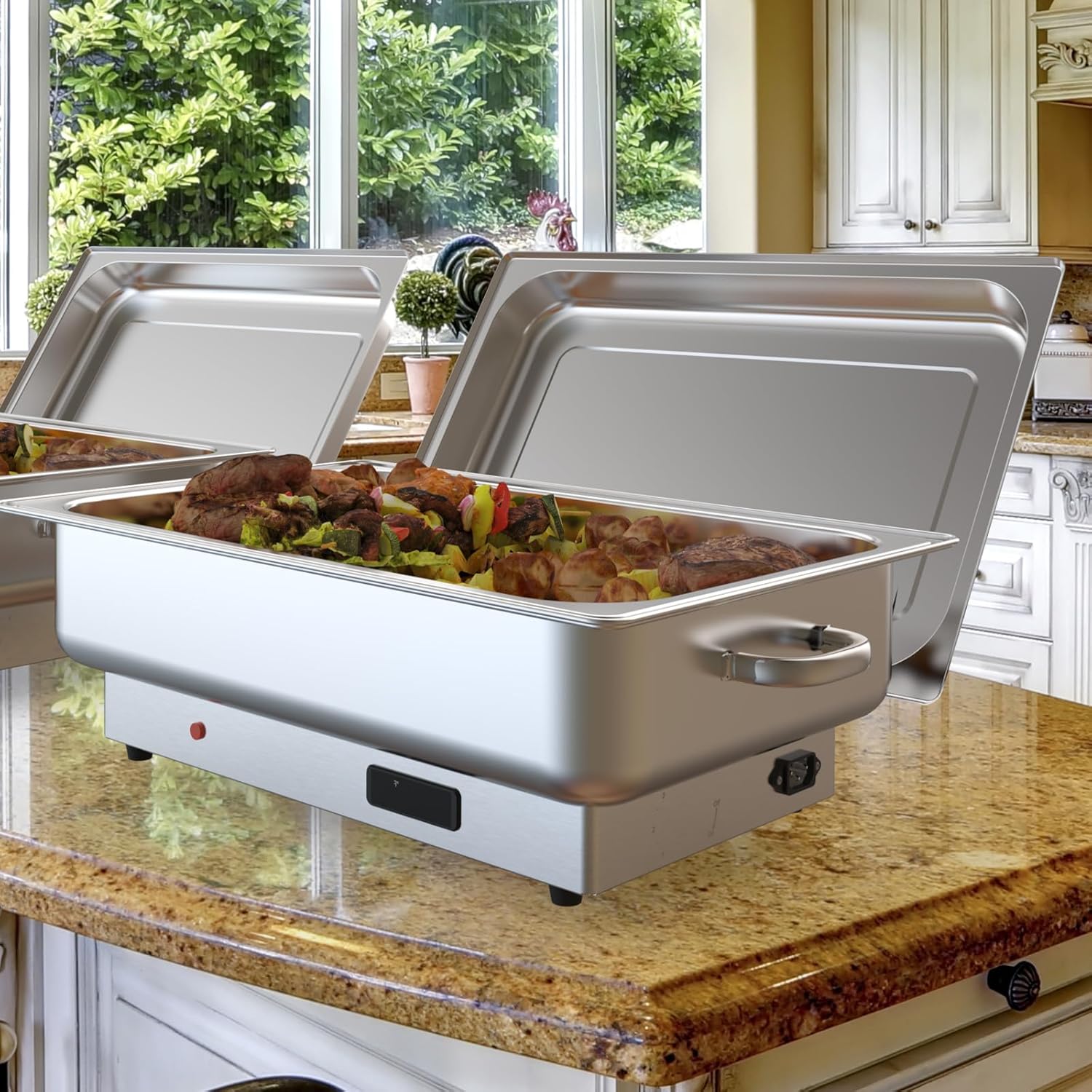 Food Warmers for Party Buffets, Electric Chafing Dish Set, 2x4.5QT Half-Size Stainless Steel Food Warmer with Digital Temperature Control for Parties Buffet Catering Supplies Buffet Display