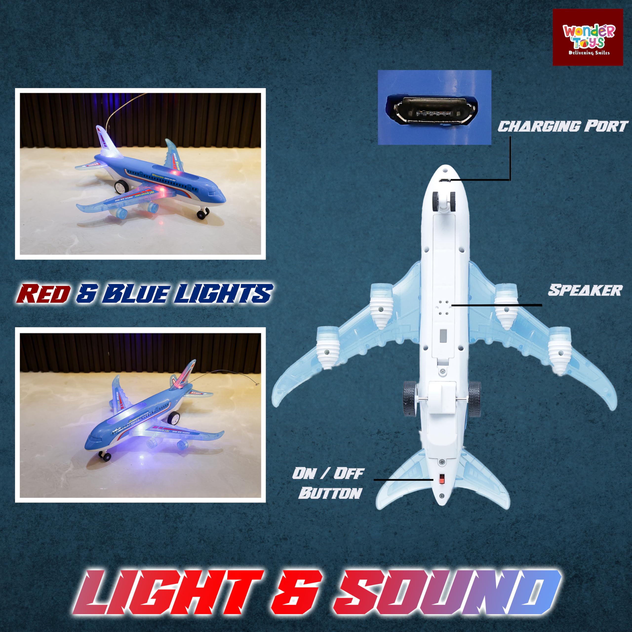 Wonder A-787 RC Airplane Toy Exciting Full-Body Lights & Realistic Sounds for Kids (Blue) - Image 4 thumbnail