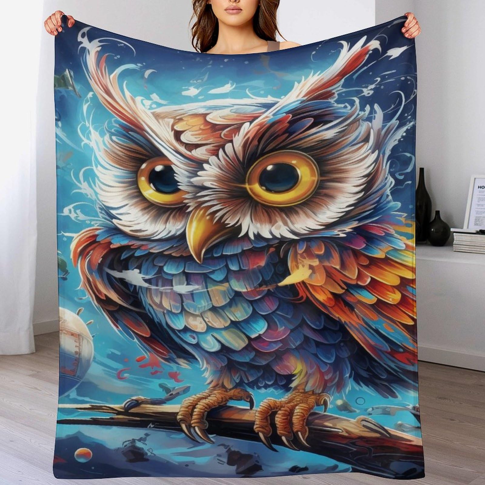 Couverture canapé hibou moelleuse et décorative grand plaid chaud en flannel douce