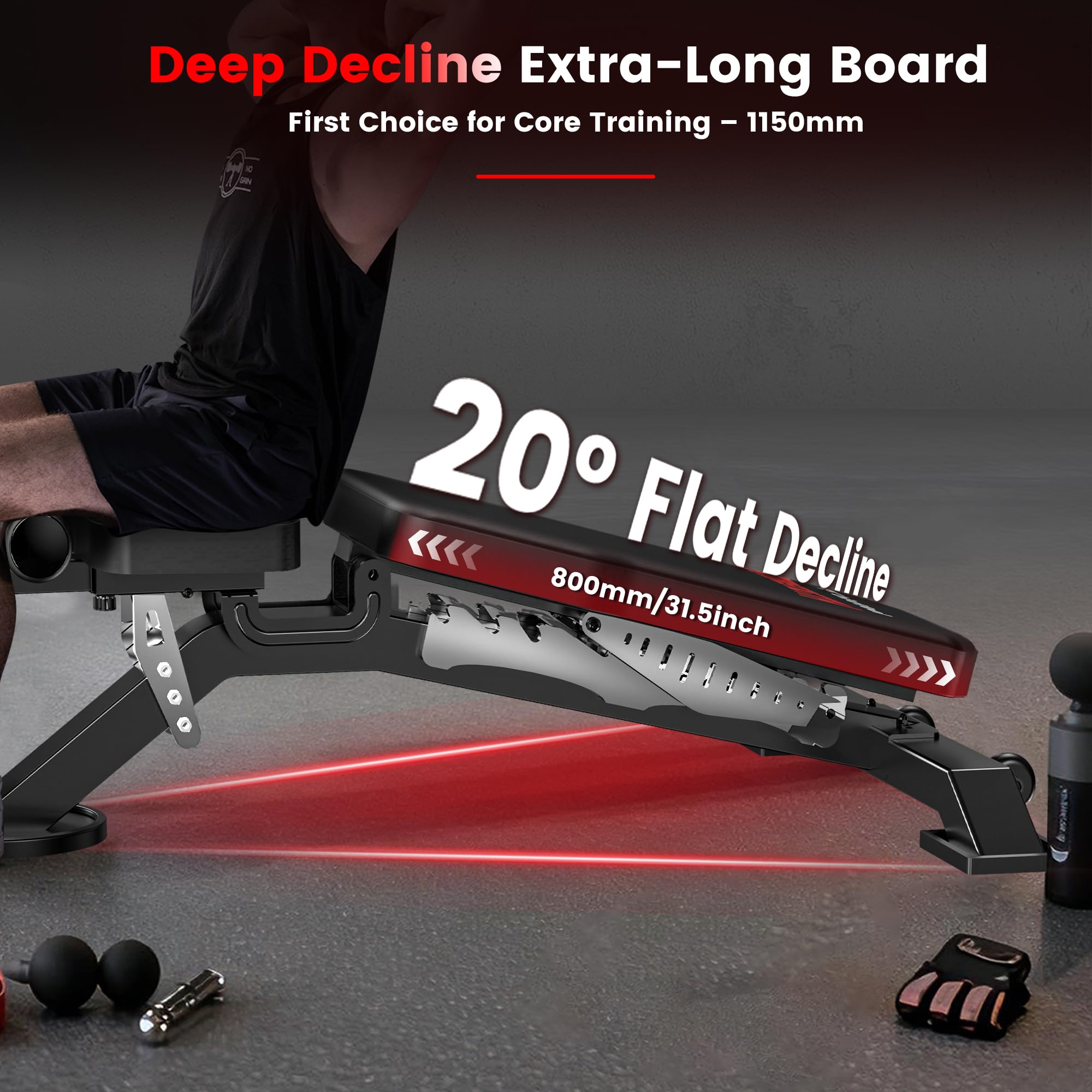 Adjustable Weight Bench, 1800LBS Heavy Duty Workout Bench for Home Gym | Commercial Strength Training Bench with Removable Leg Holder, Supports Full Body Workouts with Flat Incline Decline Sit Up
