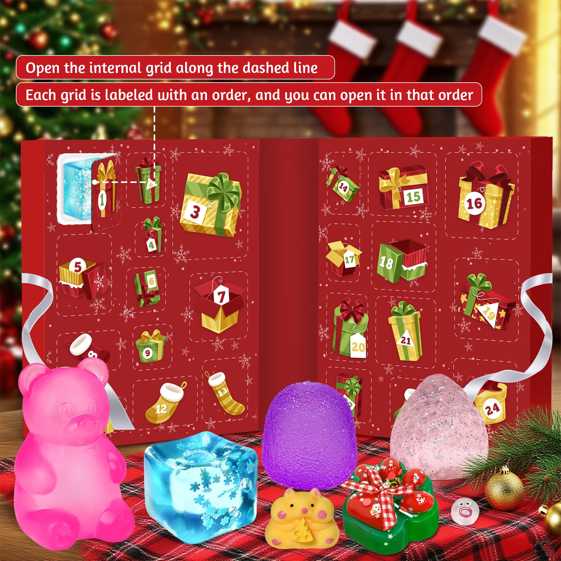 Adventskalender 2025, Fidget Toy Weihnachts Countdown Kalender, Fidget Advent Calendar mit 24 Pcs Überraschungen Party Von Sensorik Toys für Kinder, Taba Weihnachtsfeier Geschenke