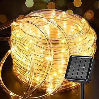 Brightown Solar Rope Lights, 39FT 100LED Outdoor Solar String Lights, IP65 Waterproof Solar Powered Fairy Lights with 8 Lighting Modes for Party Garden Yard Home Holiday Tree Decoration, Warm White