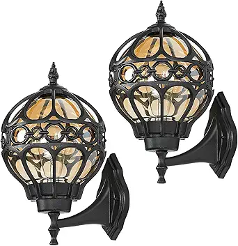 Outdoor Wall Lights, Black Globe Porch Light, Spherical Aluminum Exterior Lighting Fixtures for Patio Yard Doorway Garage, Anti-Rust Waterproof Globe Outside House Lantern Wall Mount, 2 Pack
