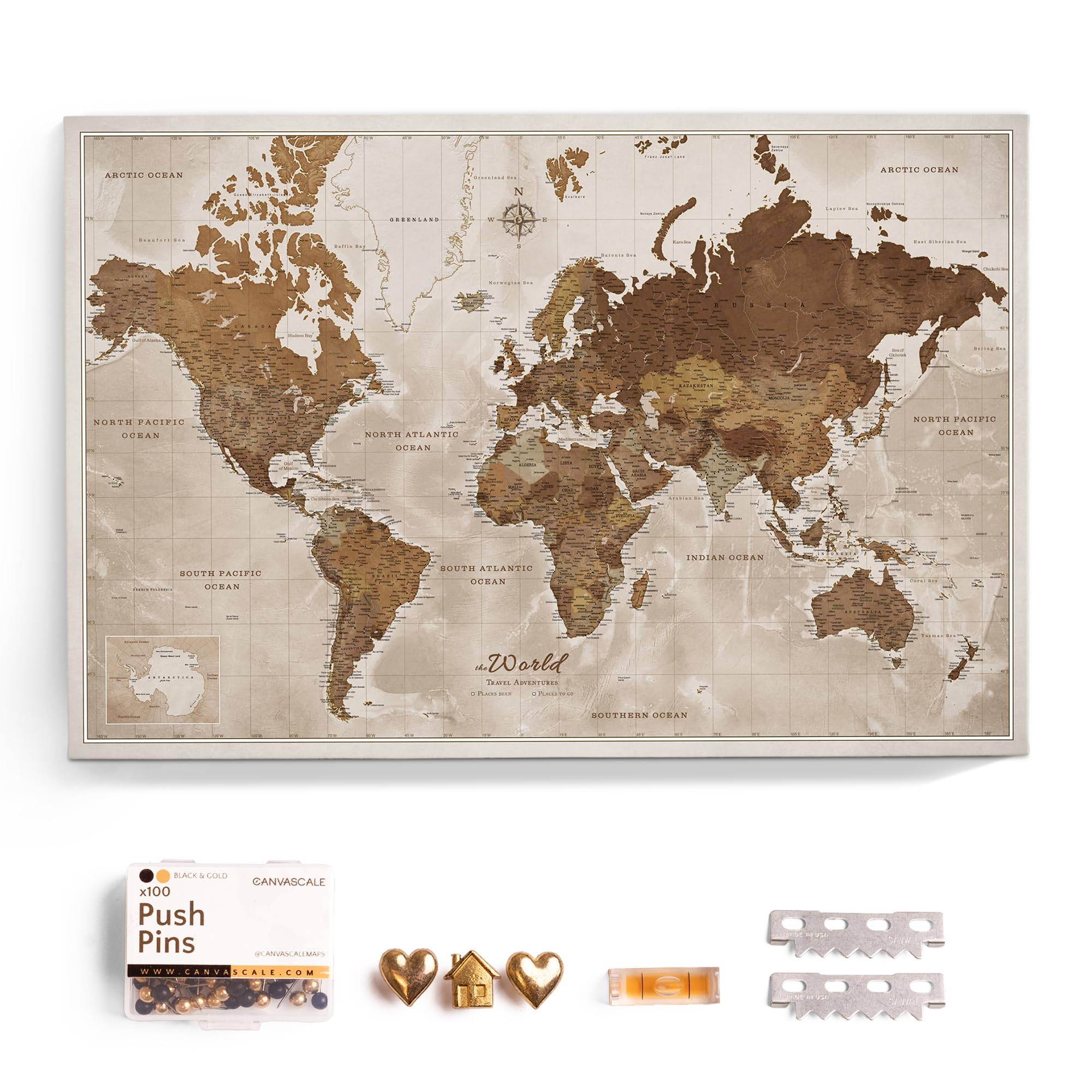 Canvas World Map with Cork Pin Board - English Lettering - Decorative Wall Decoration for All Rooms - Canvas Pictures with World Map Motif (70x50 cm, Pattern 17) — image 1