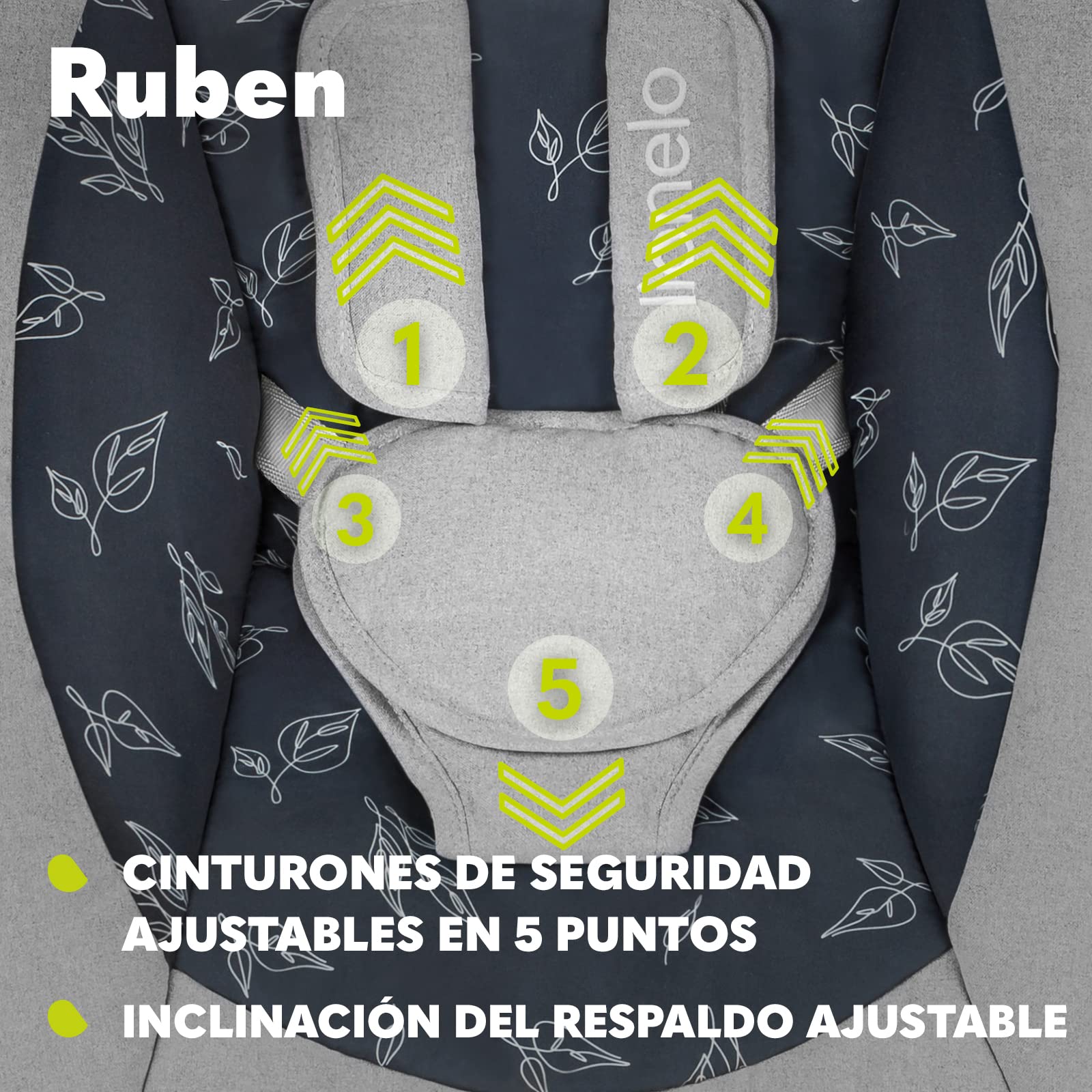 Lionelo Ruben Columpio-Hamaca para Bebé, temporizador | Niño, hasta 9 kg Regulación del Respaldo en 2 Niveles 5 Velocidades de Balanceo 12 Melodías