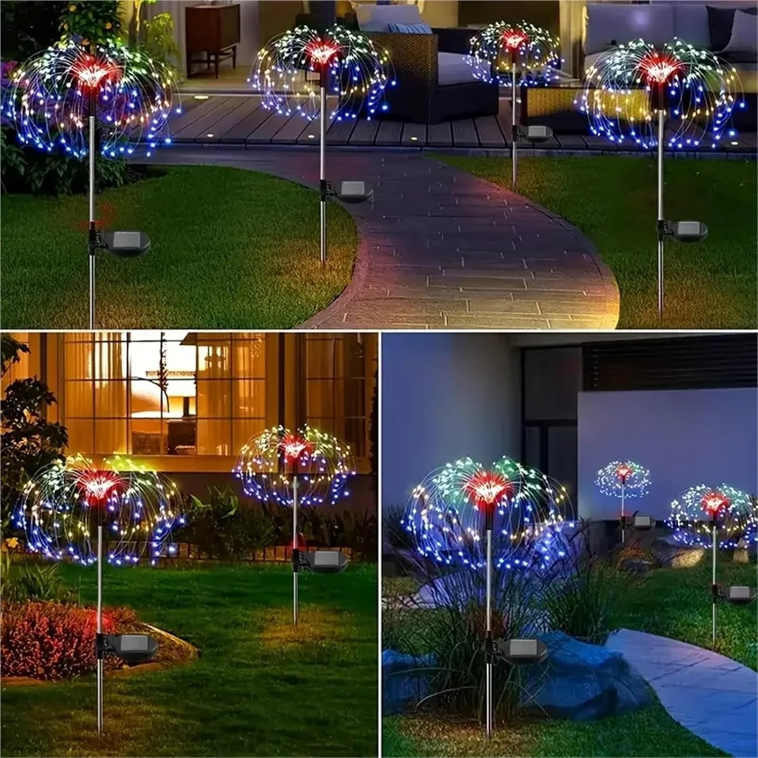 Solar Outdoor Restored Patio 6 in 1 Solar Garden Firework Lights, Upgrade Multicolor Solar Outdoor Lamp Decoration Courtyard(1pcs 60LED,RGB)