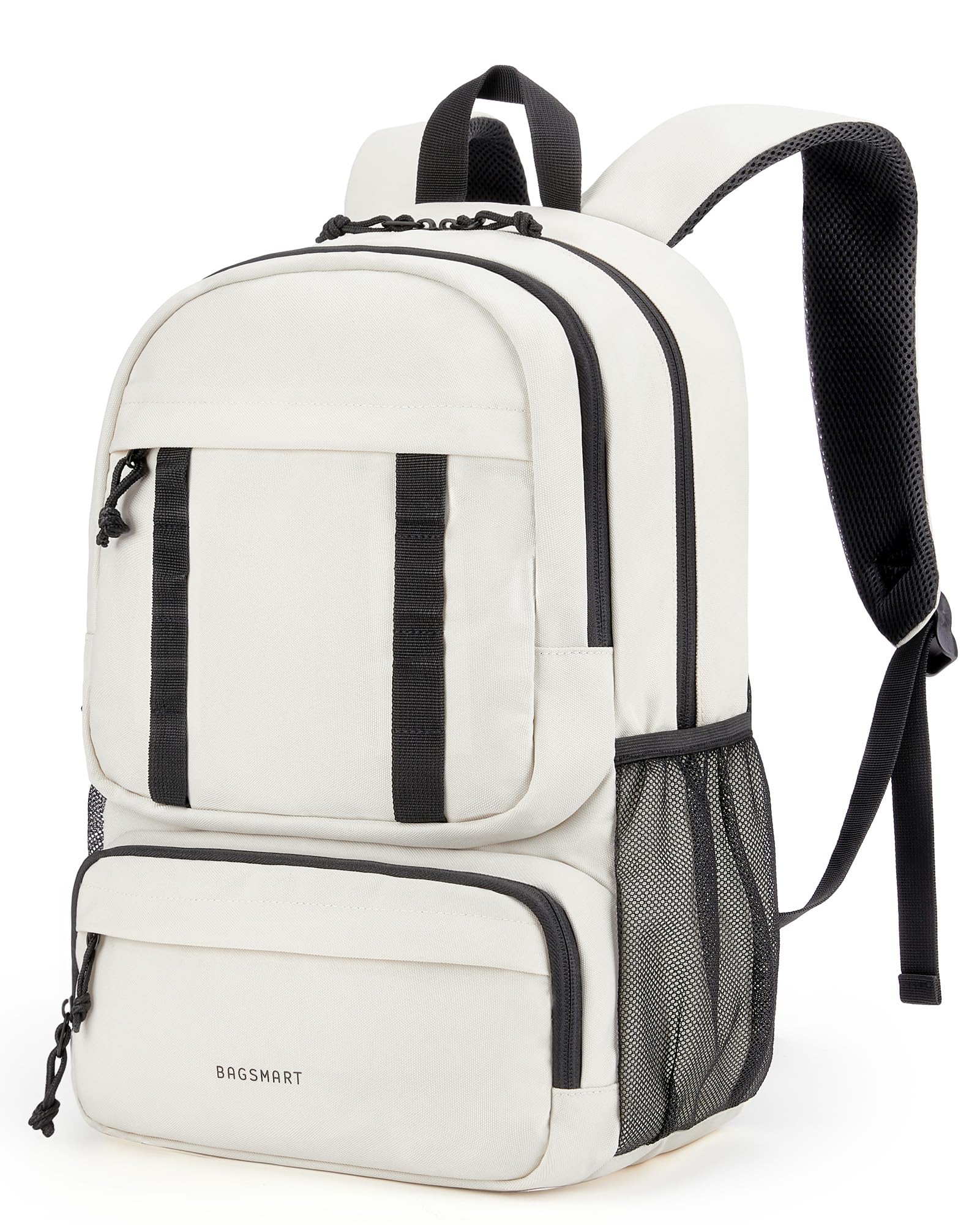 BAGSMART Laptop Backpack, College Backpack with 15.6" Laptop Sleeve, Ergonomic Travel Bookbag Daypack with Lightweight Multi-Compartment, Computer Backpacks for Men Women, Beige
