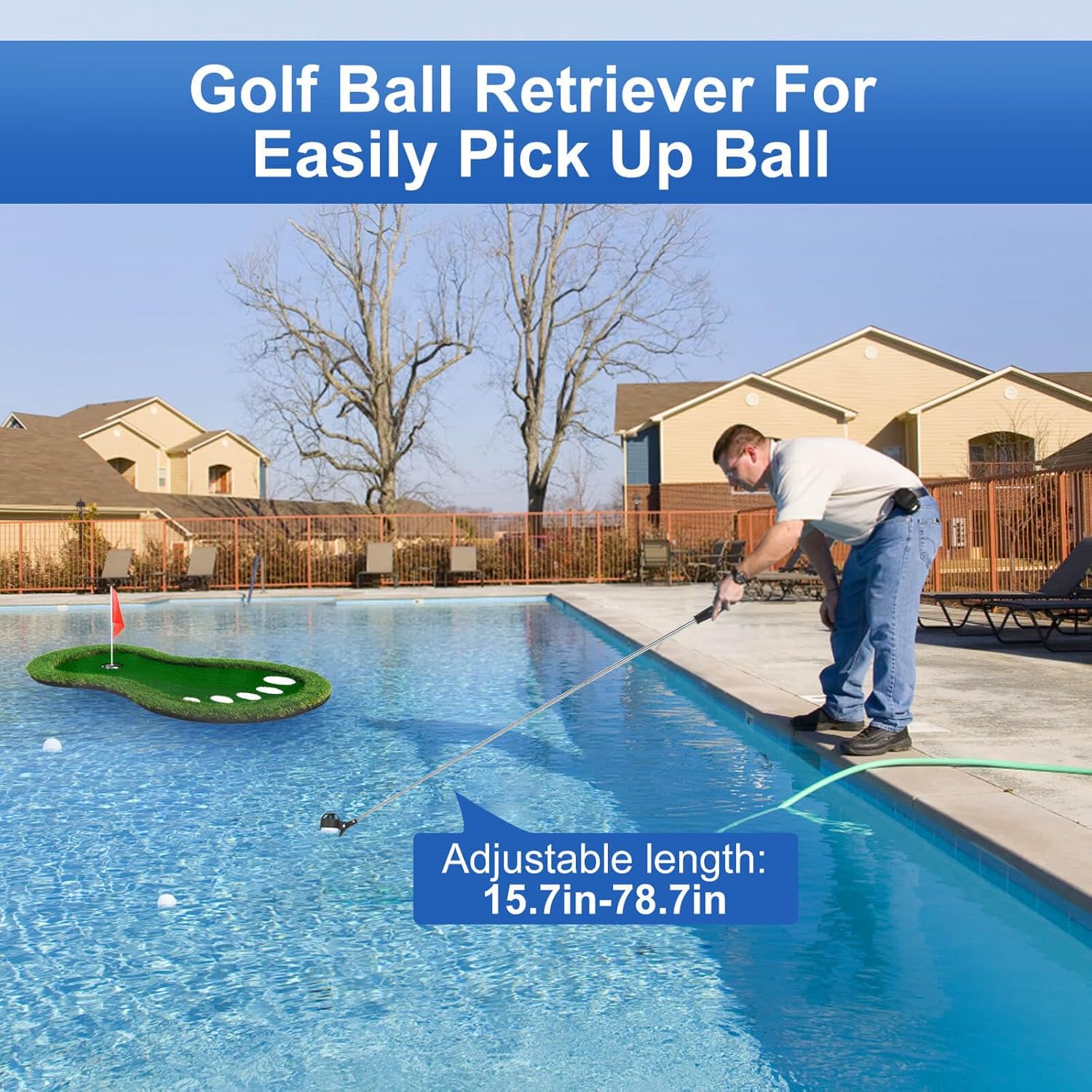 Floating Golf Green for Pool, Floating Chipping Green Mat with Ball Retriever for Pool/Lake, No Drifting Floating Golf Putting Turf Game Set for Golfers