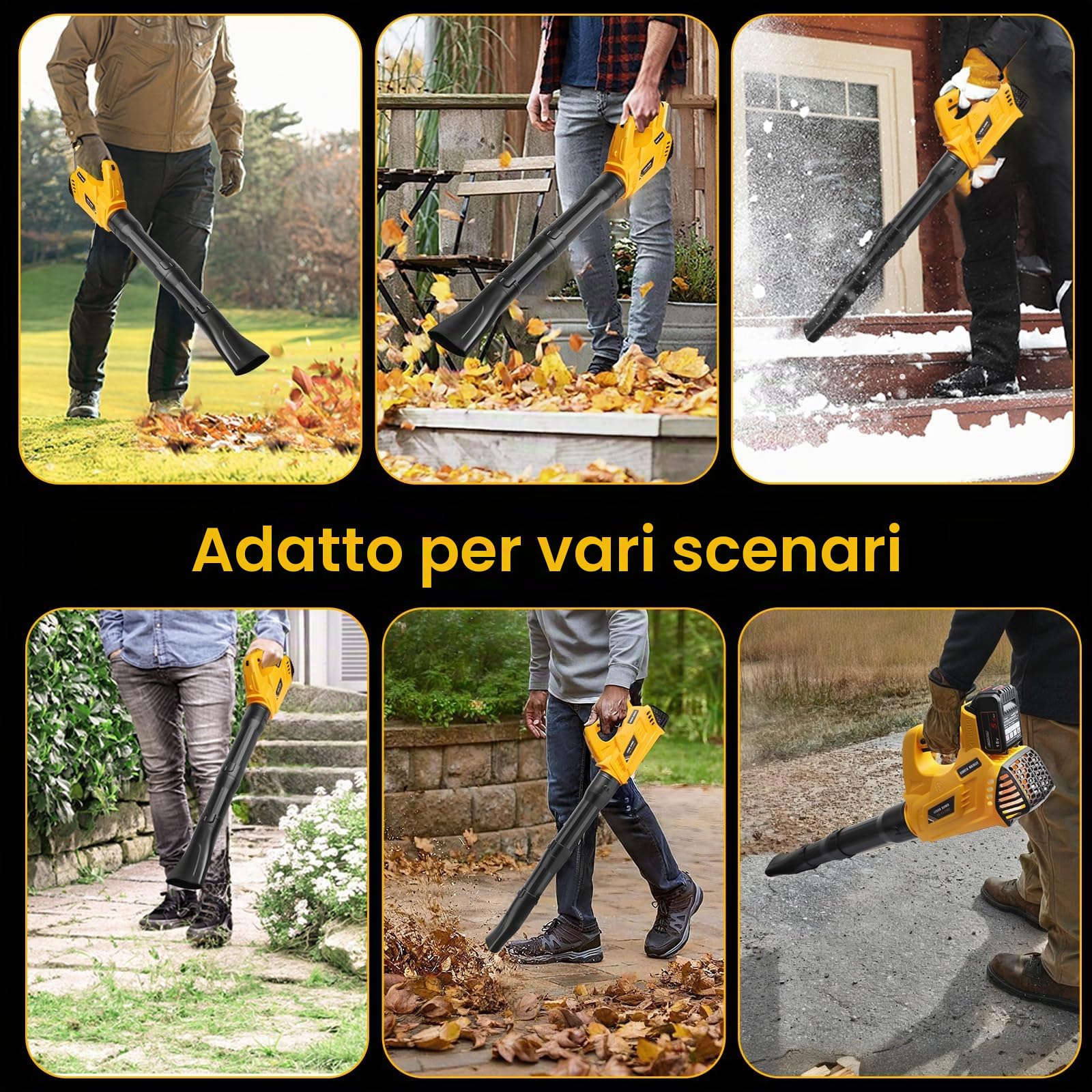 Powarobor Soffiatore per fogliame a batteria DEWALT 18 V XR MAX (20000 giri/min,9 m³/min,6 livelli,funzione di blocco,tracolla senza batteria, ideale per giardino e cortile, foglie autunnali