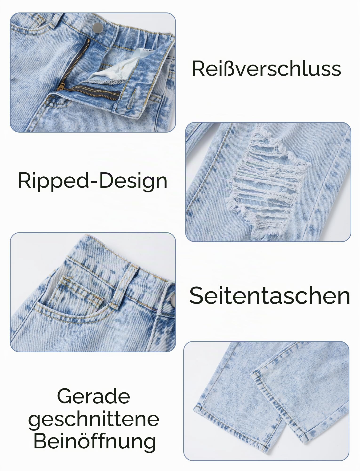 Happy Cherry Mädchen Jean Hosen Loch Wash Denim Blau Hose Kinder Elastische Taille Vintage Jeans Weites Bein Jeanshosen 130-160