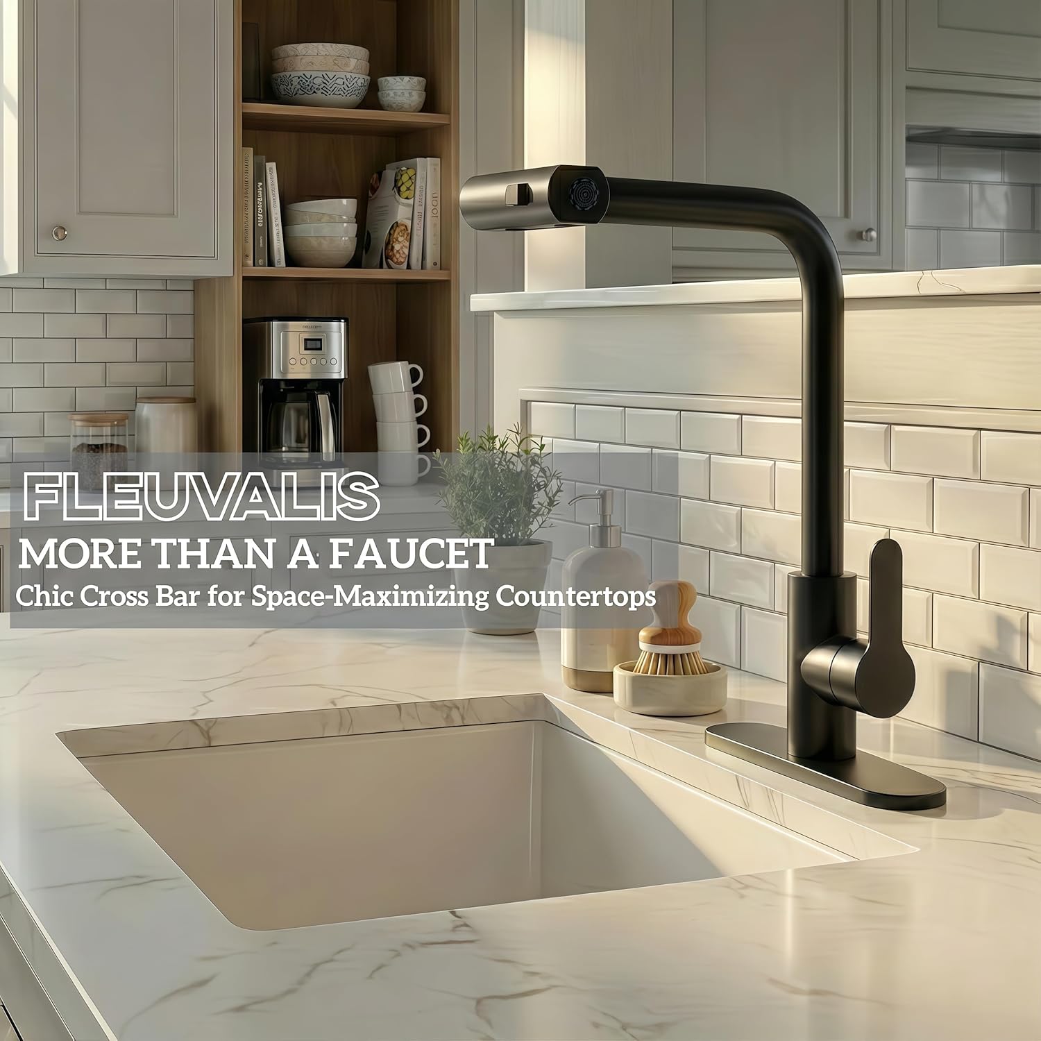 Kitchen Faucet with 3-Function Pull Down Sprayer,Stainless Steel Sink Faucet 1 or 3 Hole,Pull Out Kitchen Faucet,Suitable for Modern Style Homes Camper Rv Bar (Matte Black)