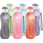 MILTON 6- pack -12 oz Kids Water Bottle for School Reusable Leak proof Small Sports Water Bottle BPA Free Durable Plastic Leak Free with Carry Strap for Lunch Travel Cycling Camping Gym Yoga -6 colors