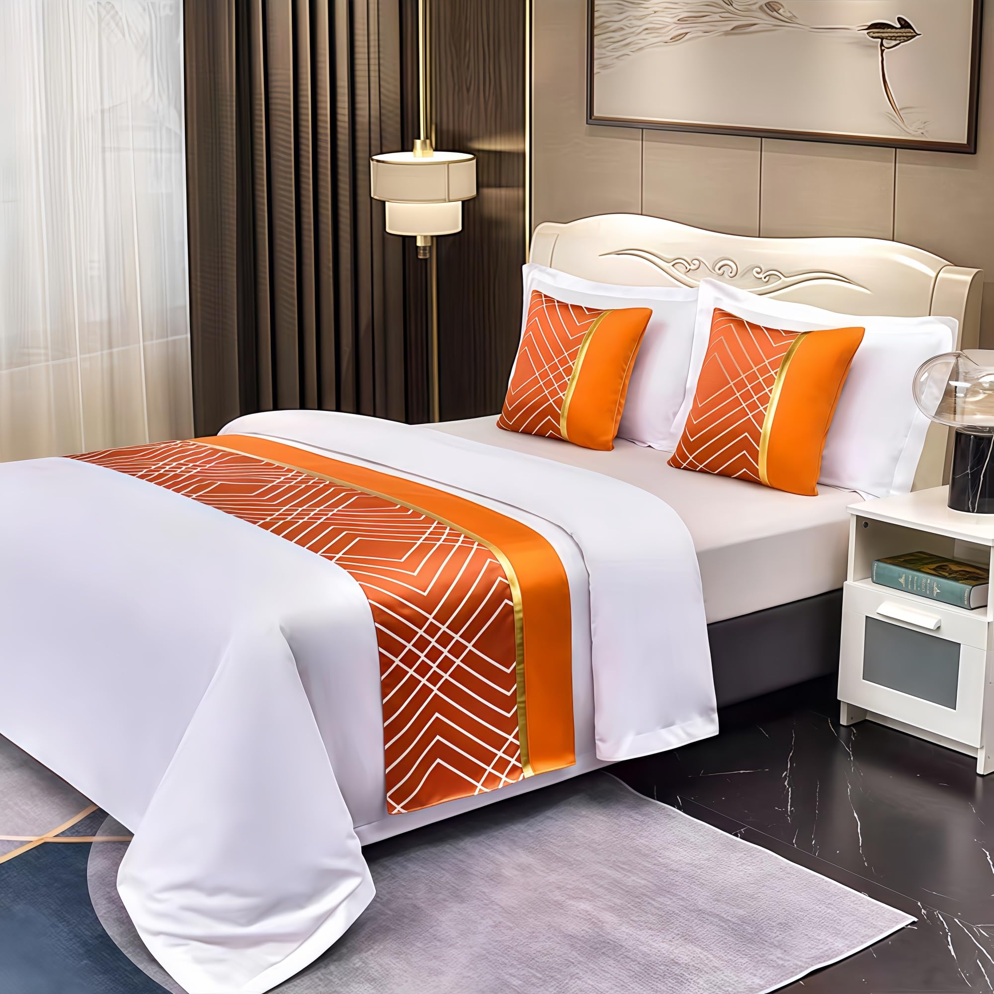 Taqargzy Luxury Bed Runner?Wedding Bed Runner?Bed Runner for Guest Room?Embroidered Bed Runner?Breathable Washable?Hotel Decor?Bed Decorations ?for Home Hotel Decorations(I,50 * 260cm)