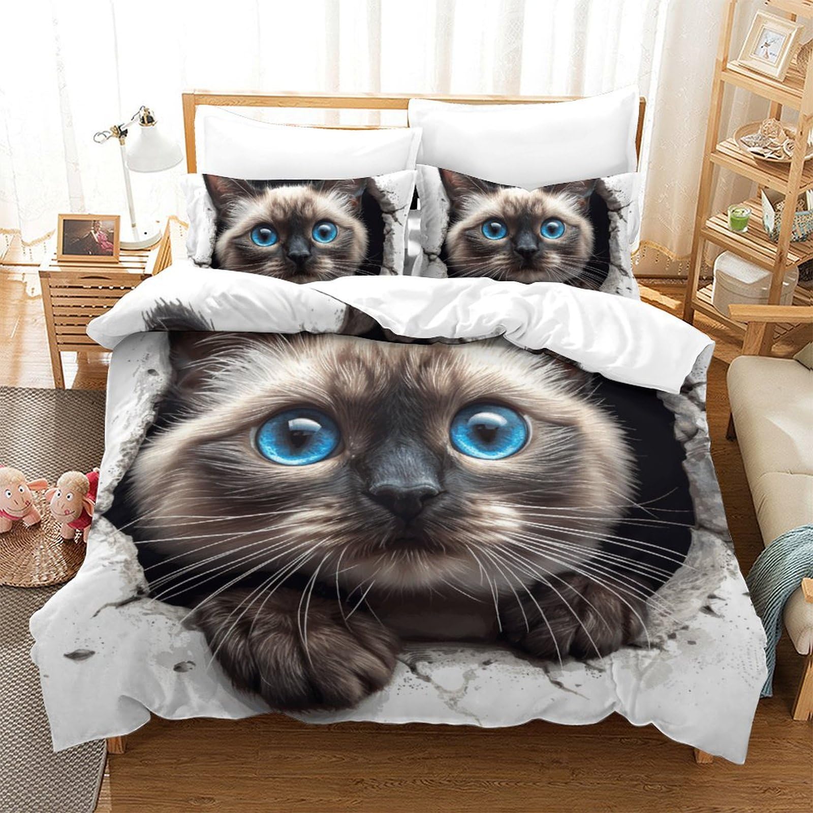 Parure de lit chat siamois 3D pour cocooner dans une chambre d'enfant moderne 200x200cm