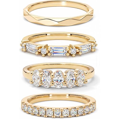 Stackable Rings for Women Non Tarnish, 5A Cubic Zirconia Engagement and Wedding Band Rings Set, 14K Gold Plated and Silver Statement Ring Stack Minimalist Small Cute Trendy Promise Thumb Rings Stacking Size 5-10